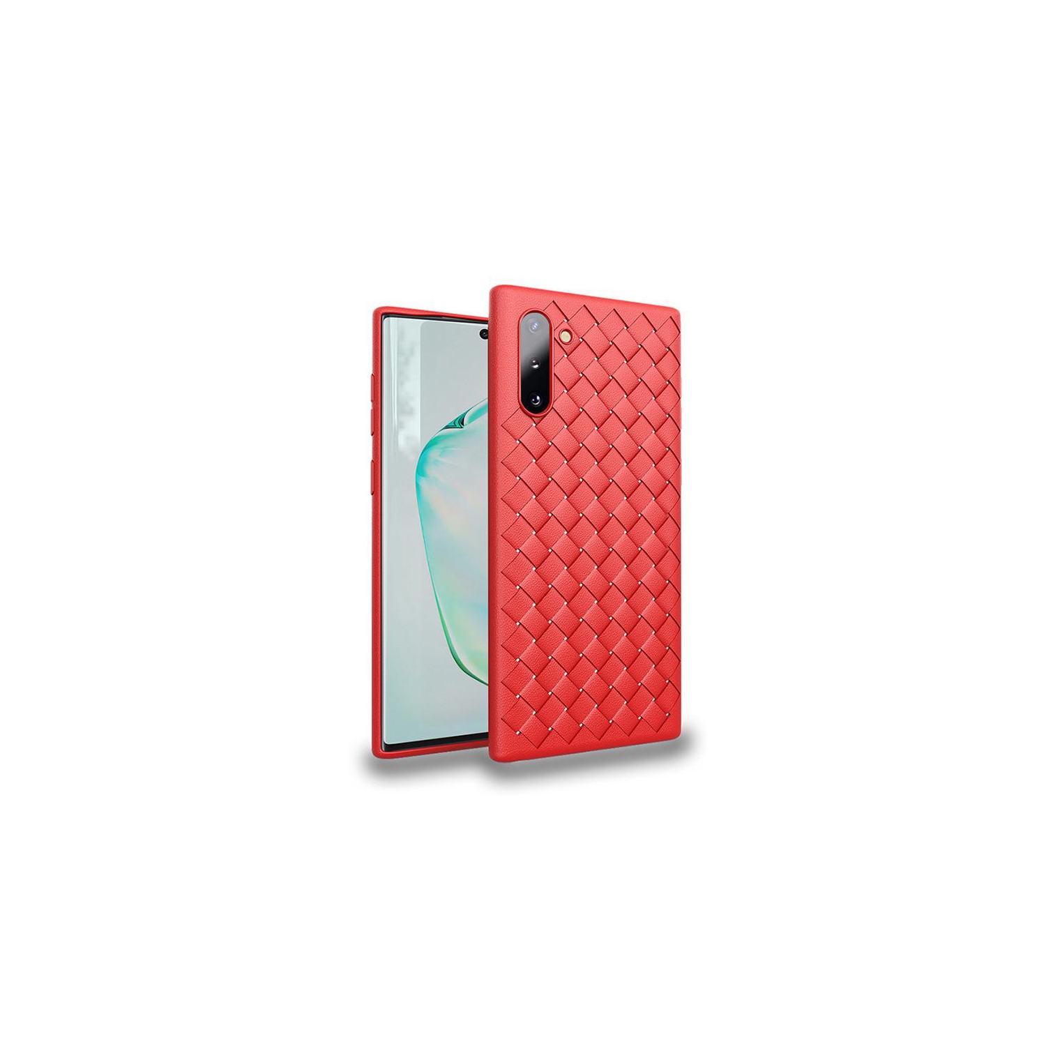 PANDACO Red Leather Cross-Weave Case for Samsung Galaxy Note 10