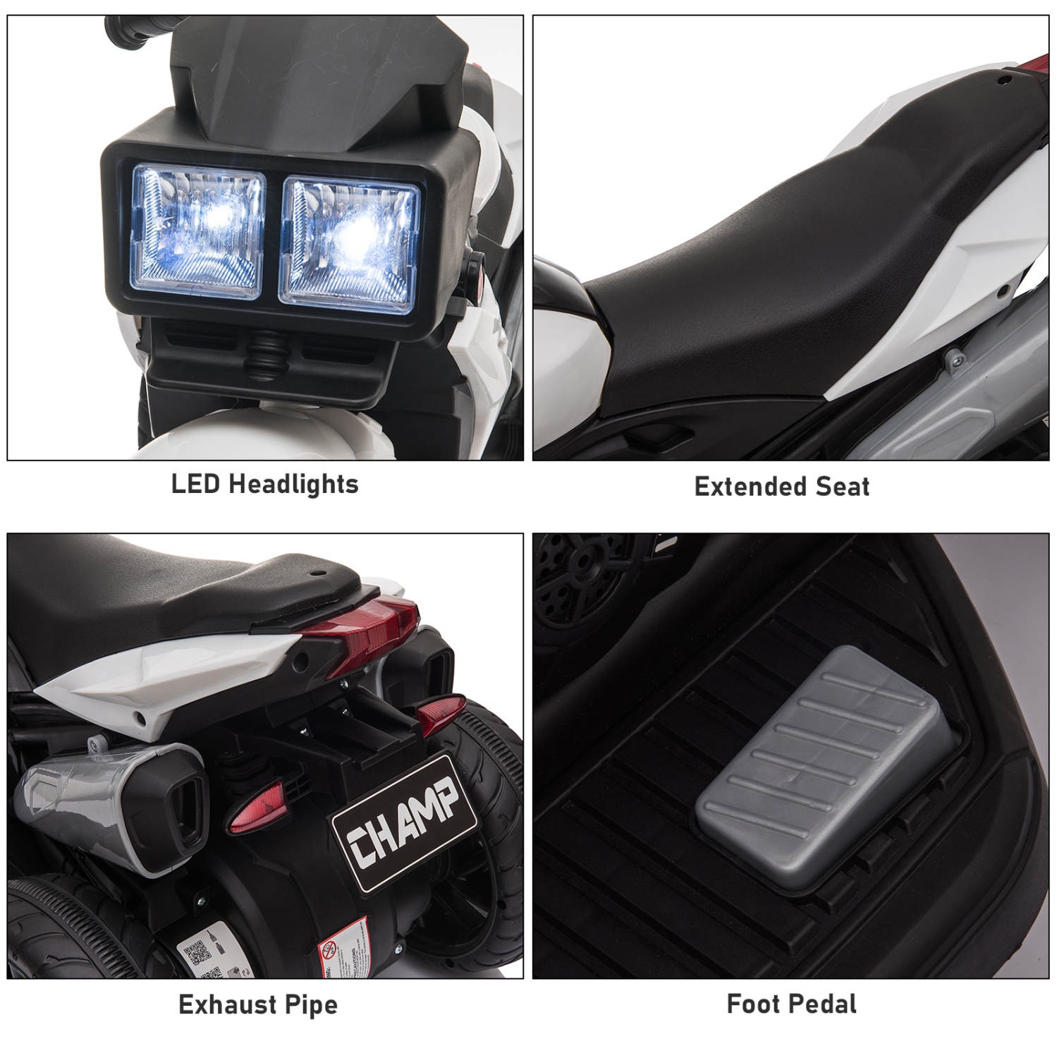 Aosom Kids Electric Pedal Motorcycle Ride-On Toy 6V Battery Powered w/ Music Horn Headlights Motorbike for Girls Boy White