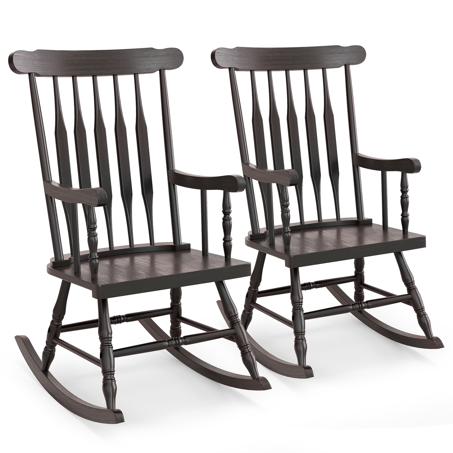 Costway Set of 2 Wood Rocking Chair Glossy Finish