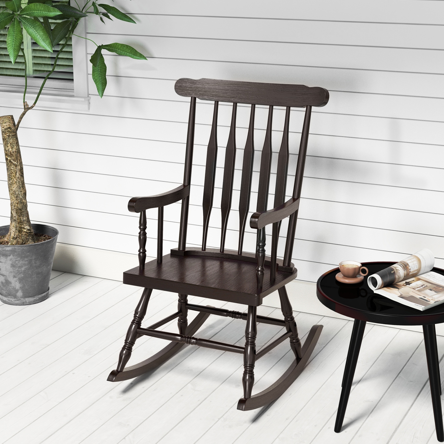 Costway Set of 2 Wood Rocking Chair Glossy Finish