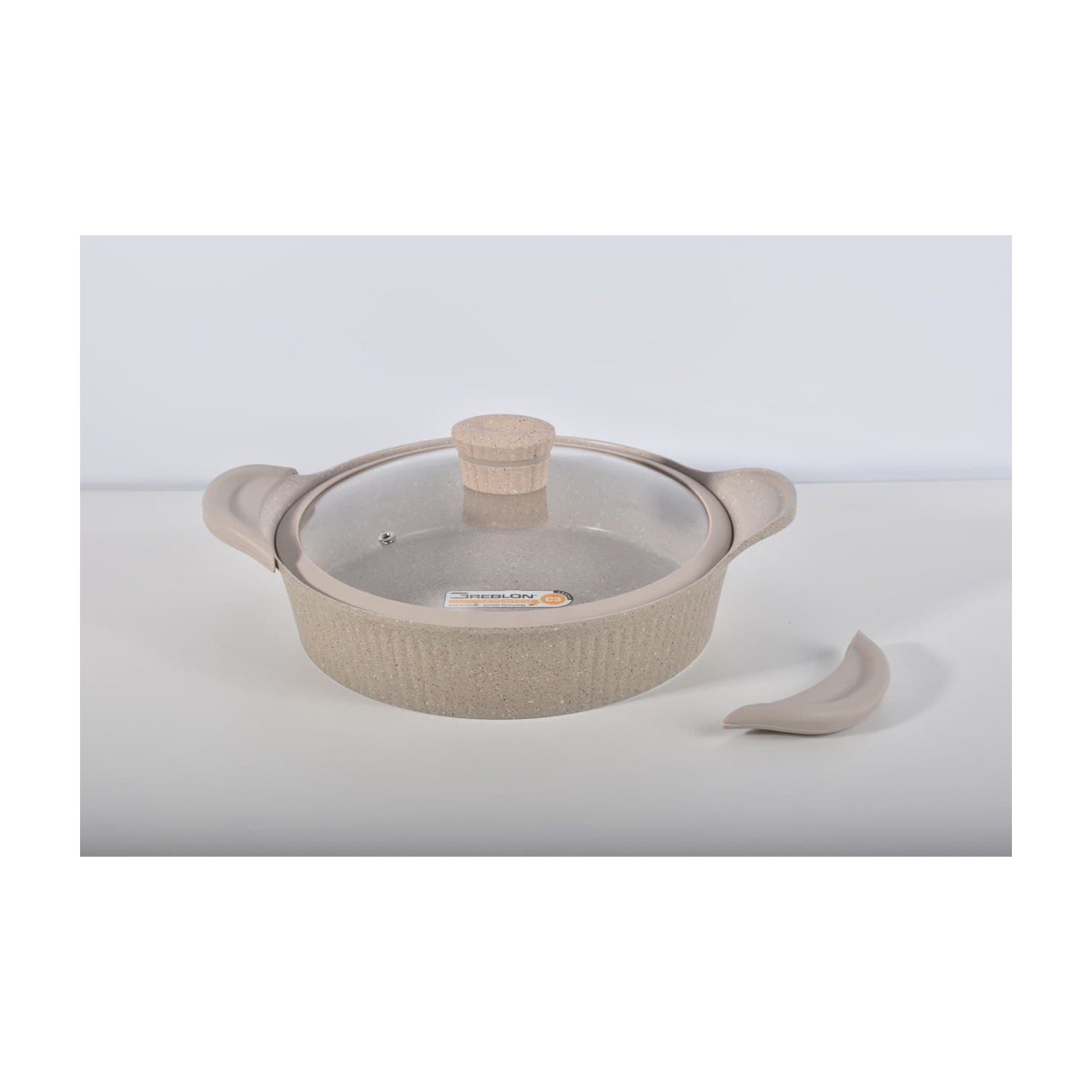 SHALLOW CASSEROLE 26CM/10.2" WITH GLASS LID AND SILICONE RIM DIE-CAST ALUMINIUM DURABLE