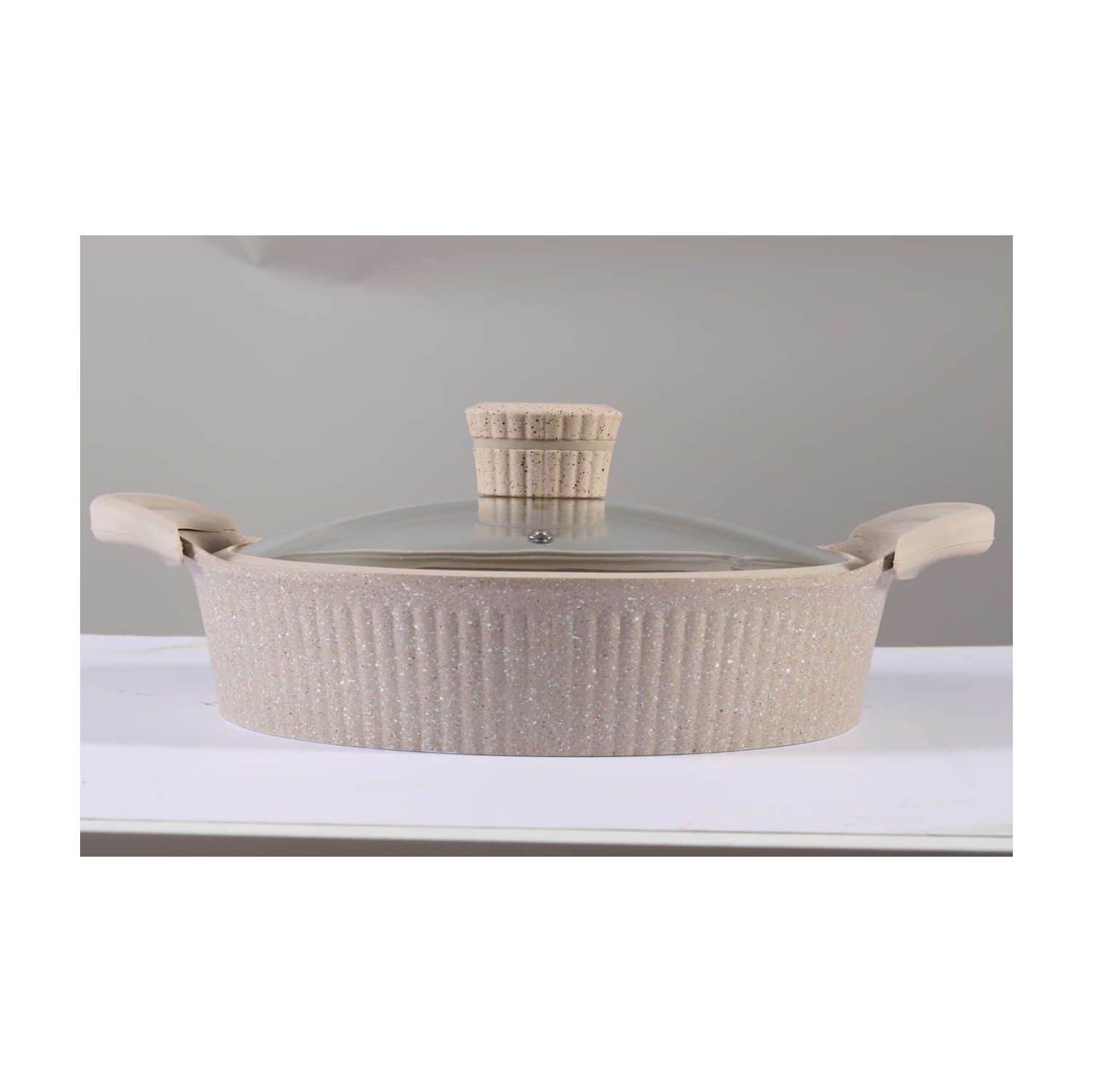 SHALLOW CASSEROLE 28CM/11" WITH GLASS LID AND SILICONE RIM DIE-CAST ALUMINIUM DURABLE