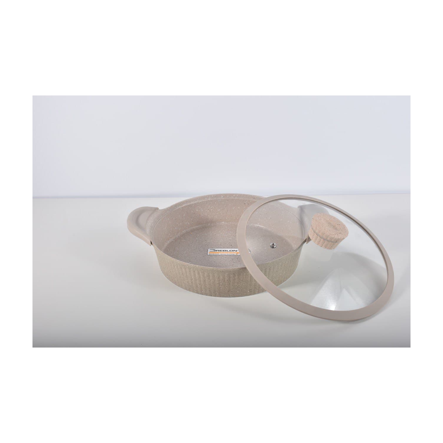 SHALLOW CASSEROLE 28CM/11" WITH GLASS LID AND SILICONE RIM DIE-CAST ALUMINIUM DURABLE