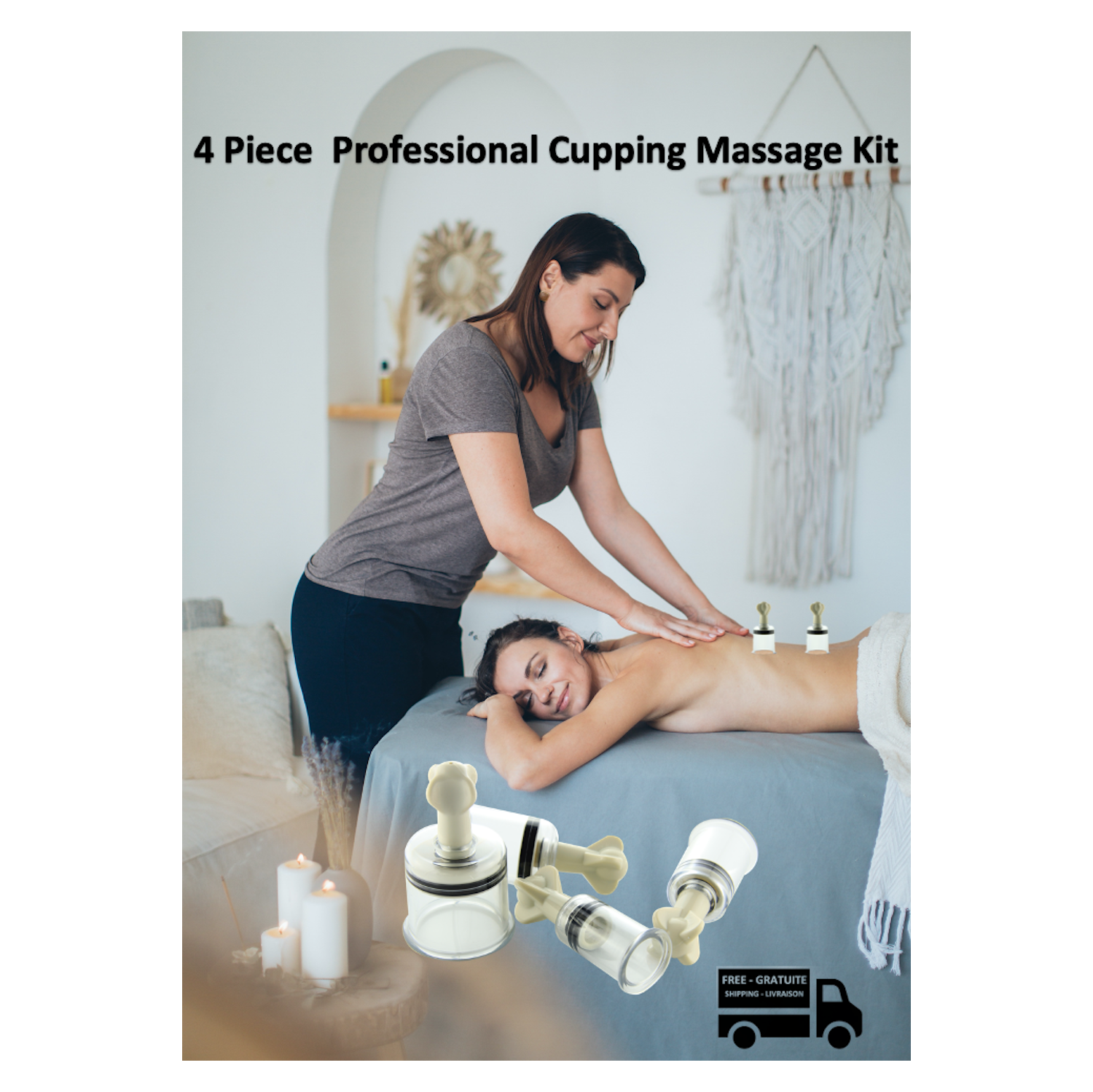 Stimula Lifestyle Professional Cupping Massage Therapy 4 Piece Twist Suction Device Gift set - Clear