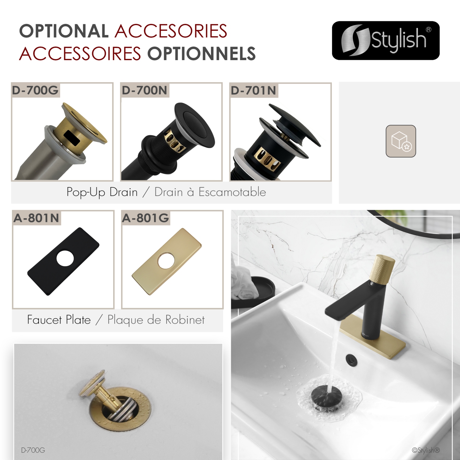 Stylish Riela Single Handle 7 1/2" Matte Black with Brushed Gold Bathroom Faucet B-104NG