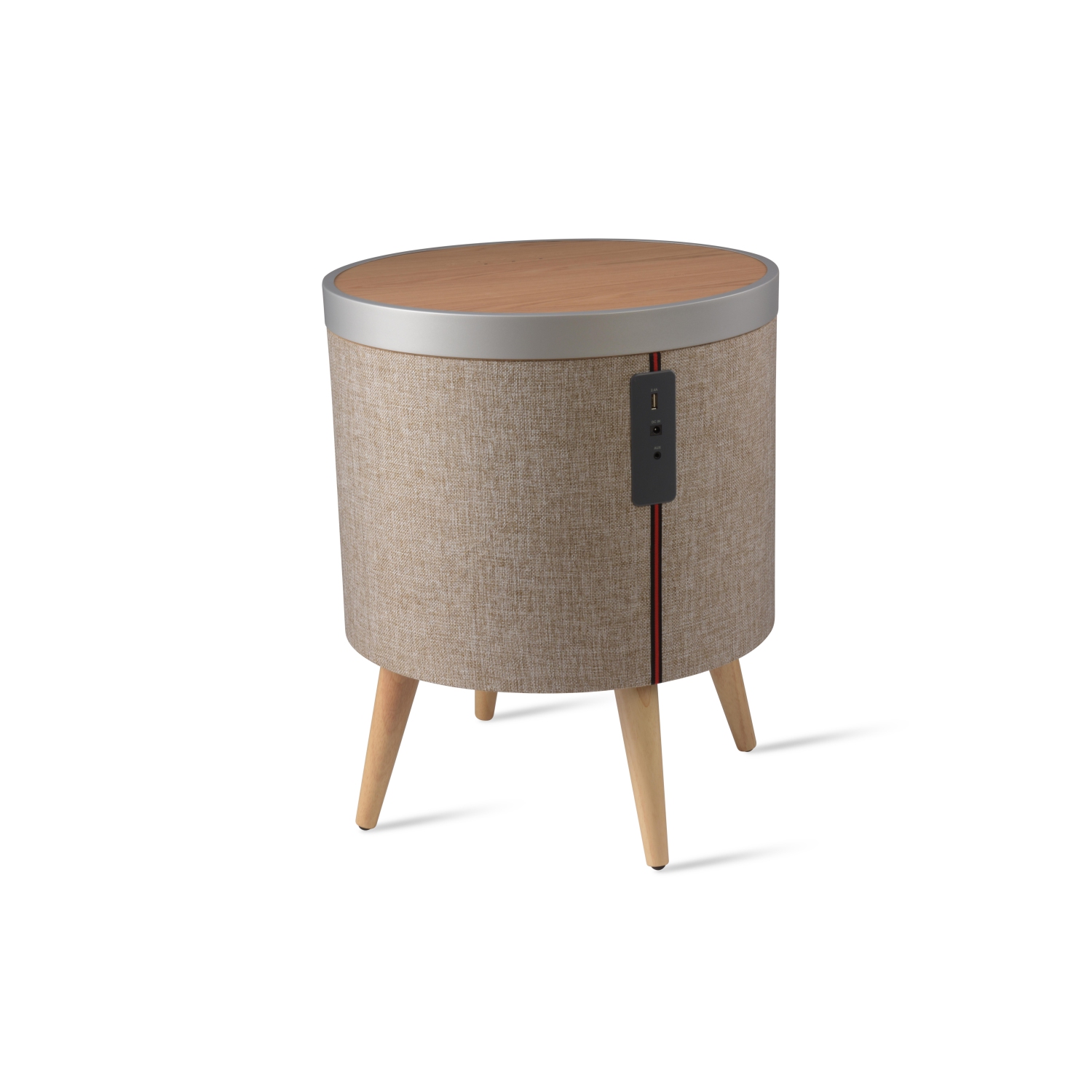 VOICI ZAIN LE BUREAU DOMICILE INTELLIGENT Chargeur sans fil Qi avec haut-parleurs Bluetooth en chêne/beige/argenté