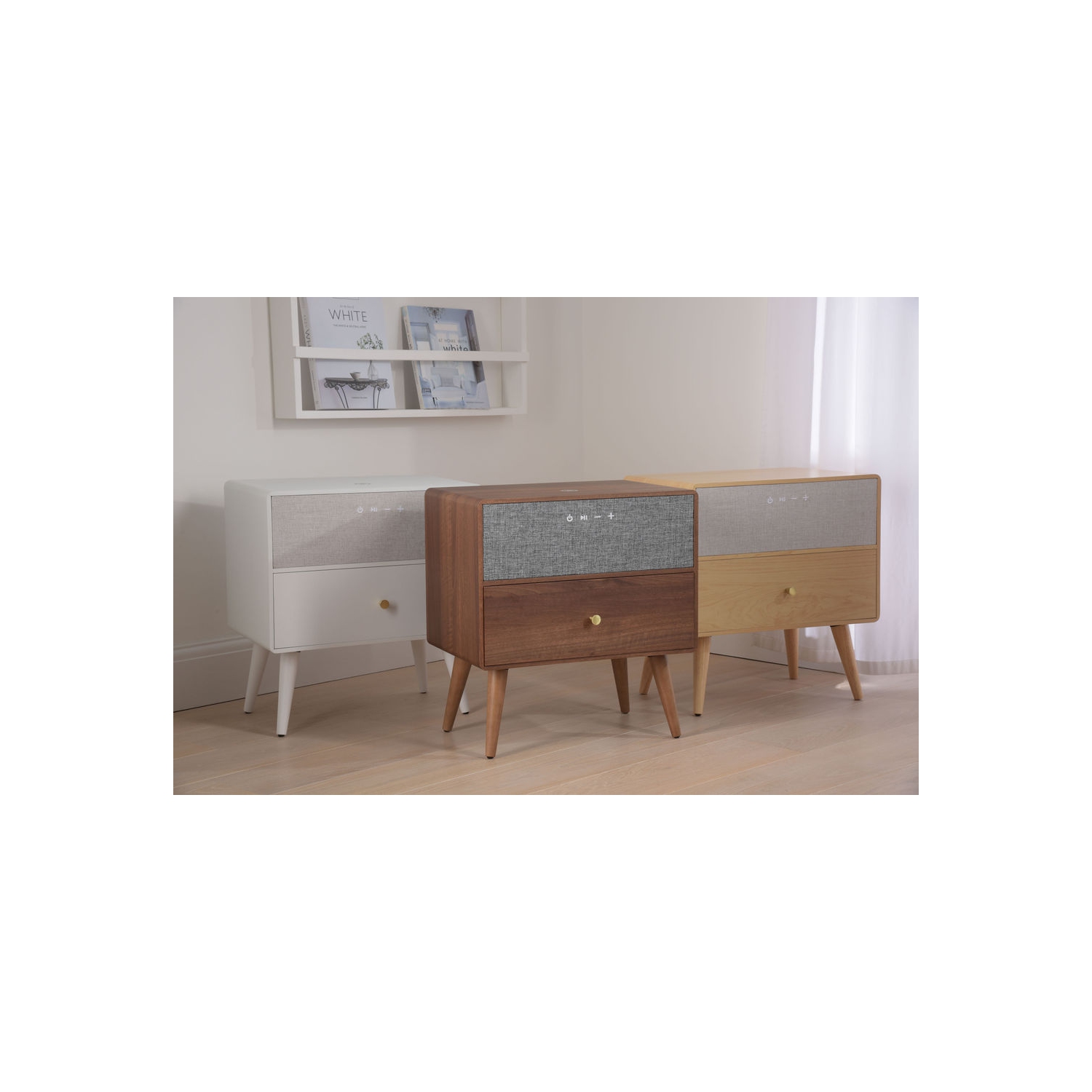 VOICI RALPH LE BUREAU POUR LA MAISON INTELLIGENT Chargeur sans fil Qi de KOBLE avec haut-parleurs Bluetooth de couleur naturelle