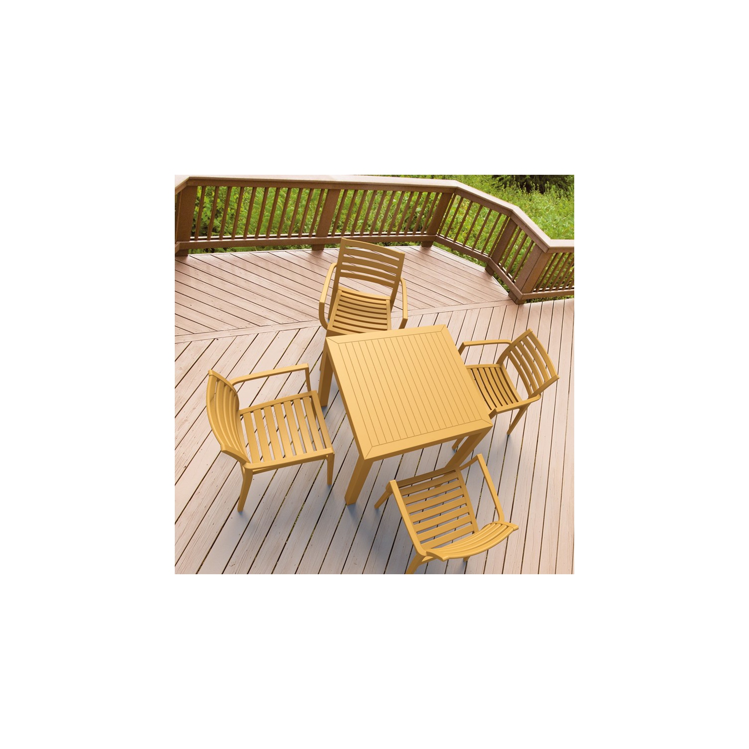 Ensemble patio de 5 pièces en résine carrée Artemis de Compamia - Teck brun