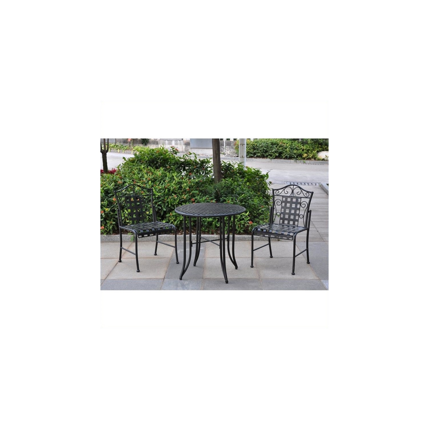 Pemberly Row 3 Piece Iron Patio Bistro Set in Black