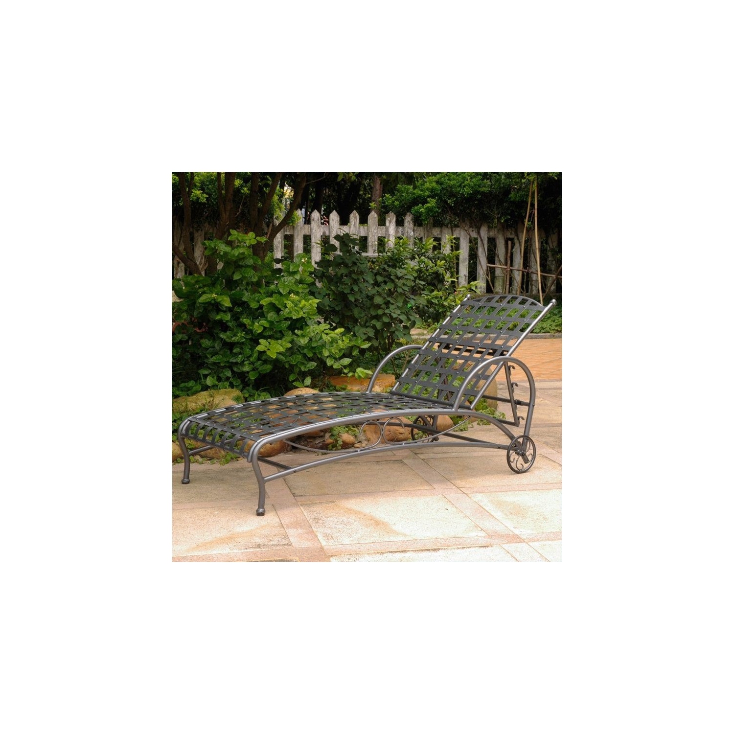 Pemberly Row Iron Patio Chaise Lounge in Pewter