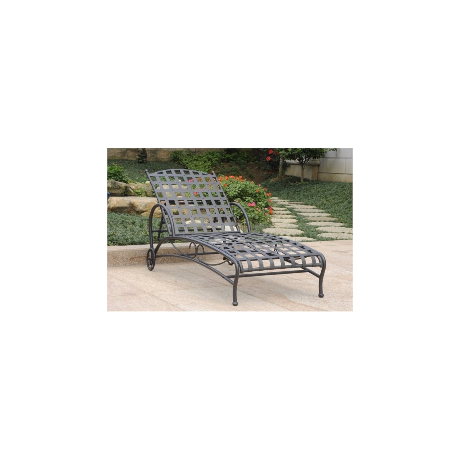 Bowery Hill Iron Patio Chaise Lounge in Antique Black