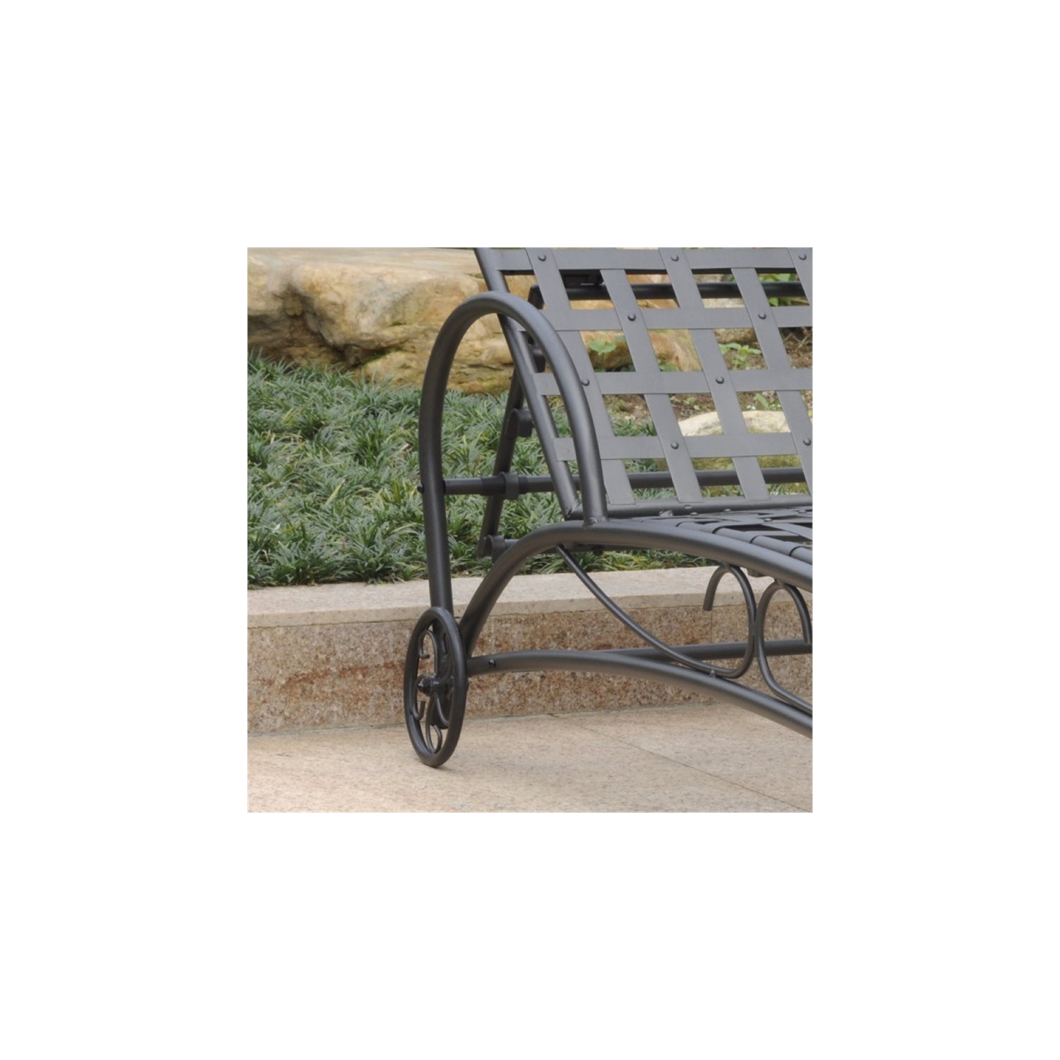 Bowery Hill Iron Patio Chaise Lounge in Antique Black