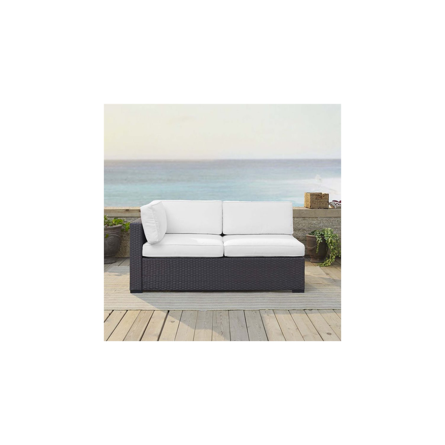 Crosley Biscayne Wicker Patio Loveseat in Brown and White