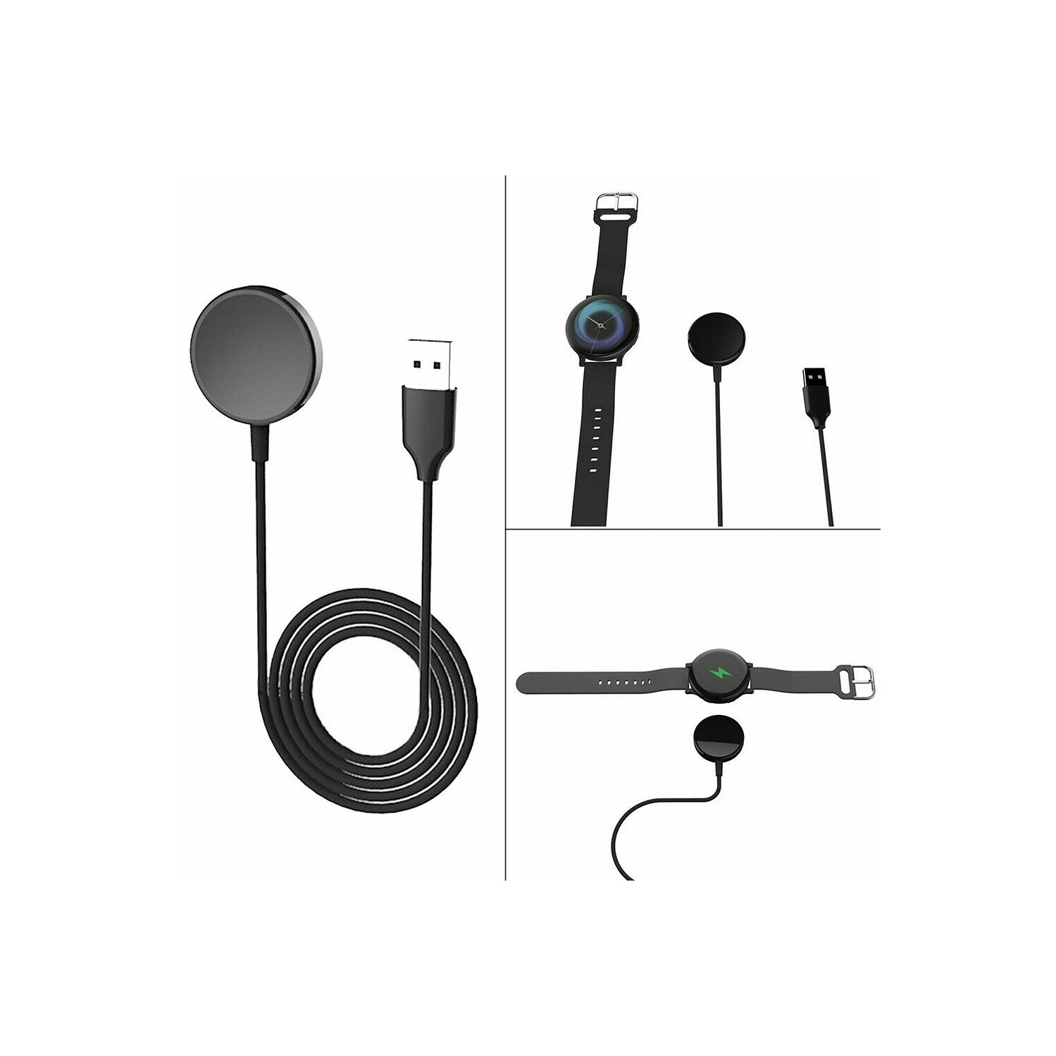 Wireless Magnetic Fast Charging Dock Smart Watch Charger Cable for Samsung Galaxy Watch Active 1 2, Black