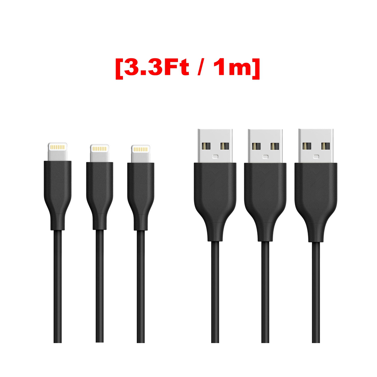 [3 Packs](3.3Ft / 1m) iPhone Charging Charger Cord Lightning to USB Cable for iPhone AirPods iPod iPad, Black