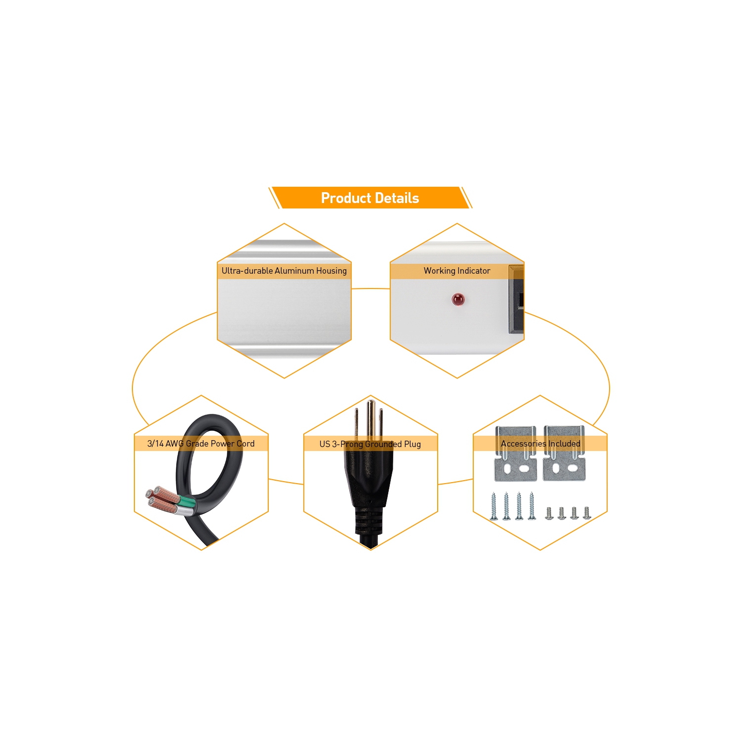12-Outlet 5-Foot Cord Surge Protector Power Strip Heavy-Duty Aluminum Alloy Metal Power Strip with Ultra Long Power Cord