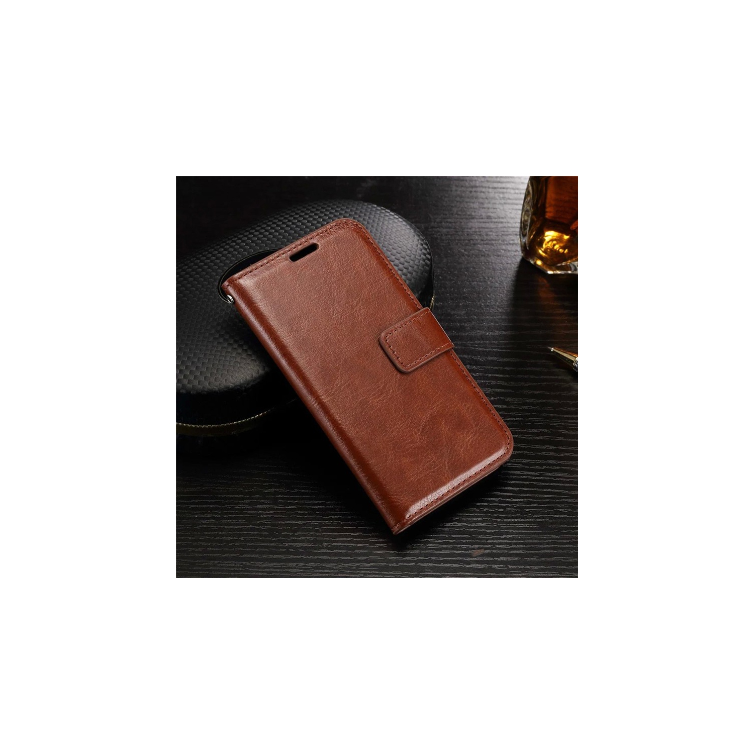 LEDEX Magnetic Leather Wallet Case with Stand & Card Holder for Samsung Galaxy S20 FE - Brown