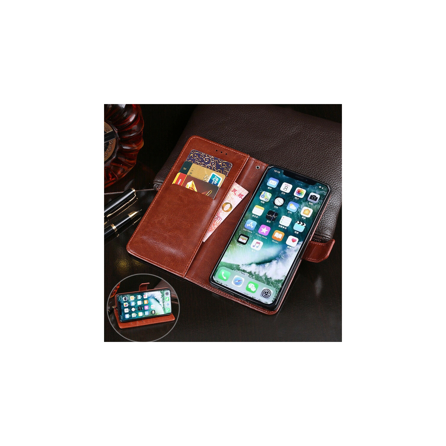 LEDEX Magnetic Leather Wallet Case with Stand & Card Holder for Samsung Galaxy S20 FE - Brown