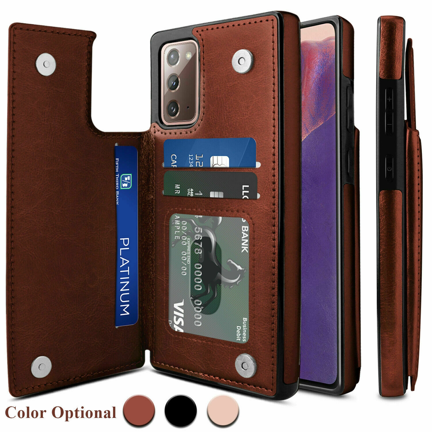 Leather Flip Wallet Case Card Holder Phone Back Cover for Samsung Galaxy S20 FE (Brown)