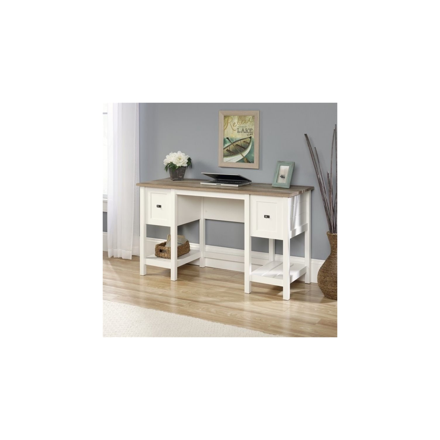 Pemberly Row Home Office Desk in Soft White