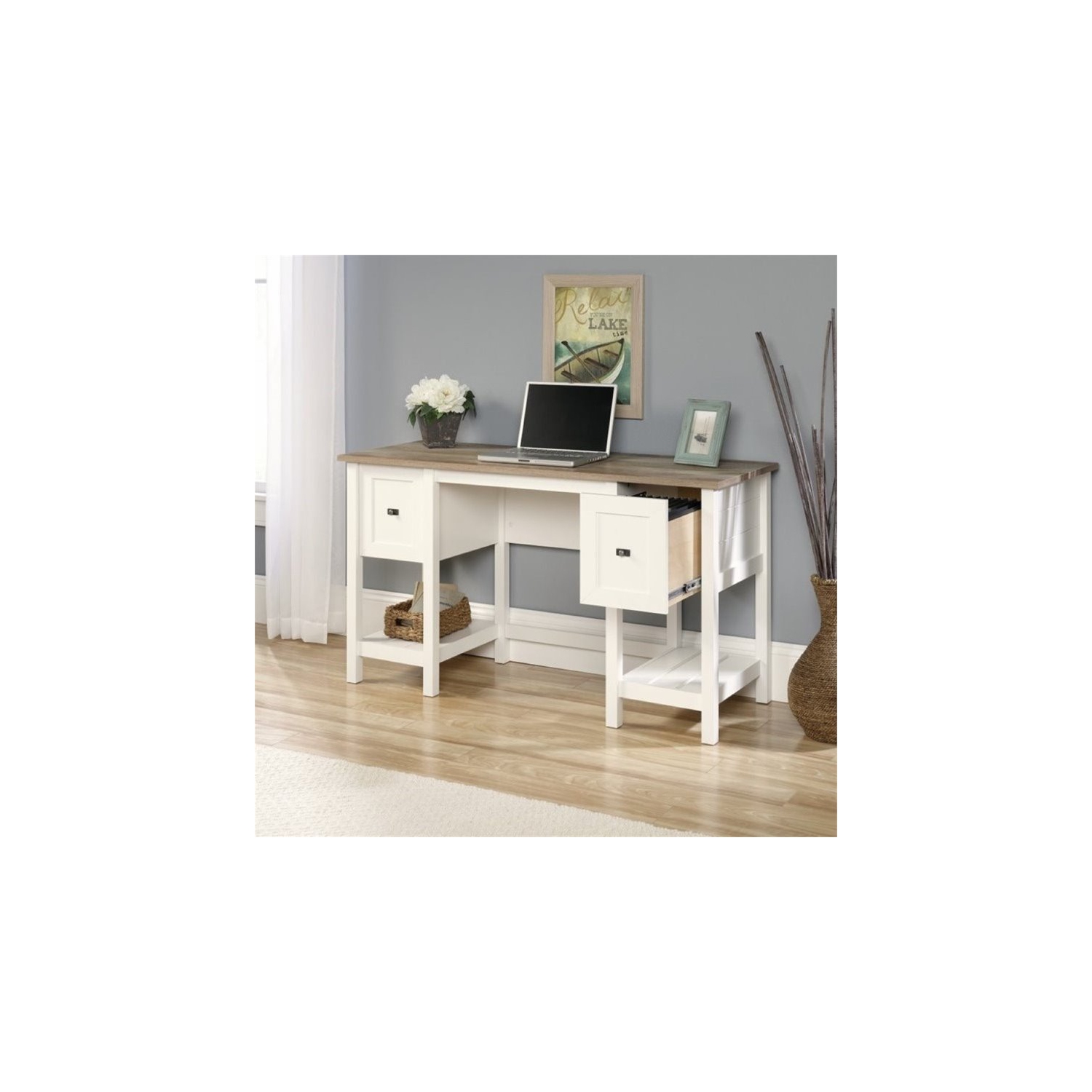 Pemberly Row Home Office Desk in Soft White