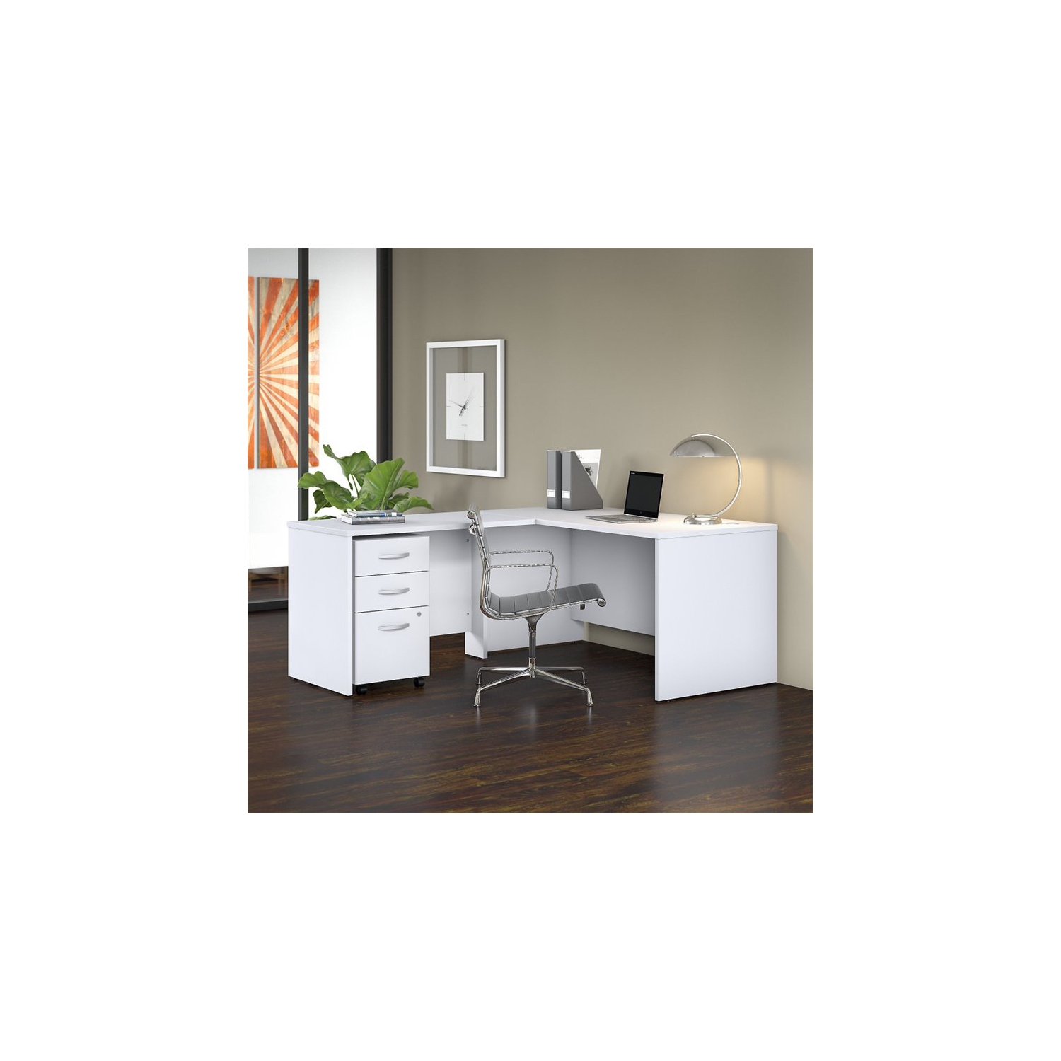 Studio C 60W L Shaped Desk with Drawers in White - Engineered Wood