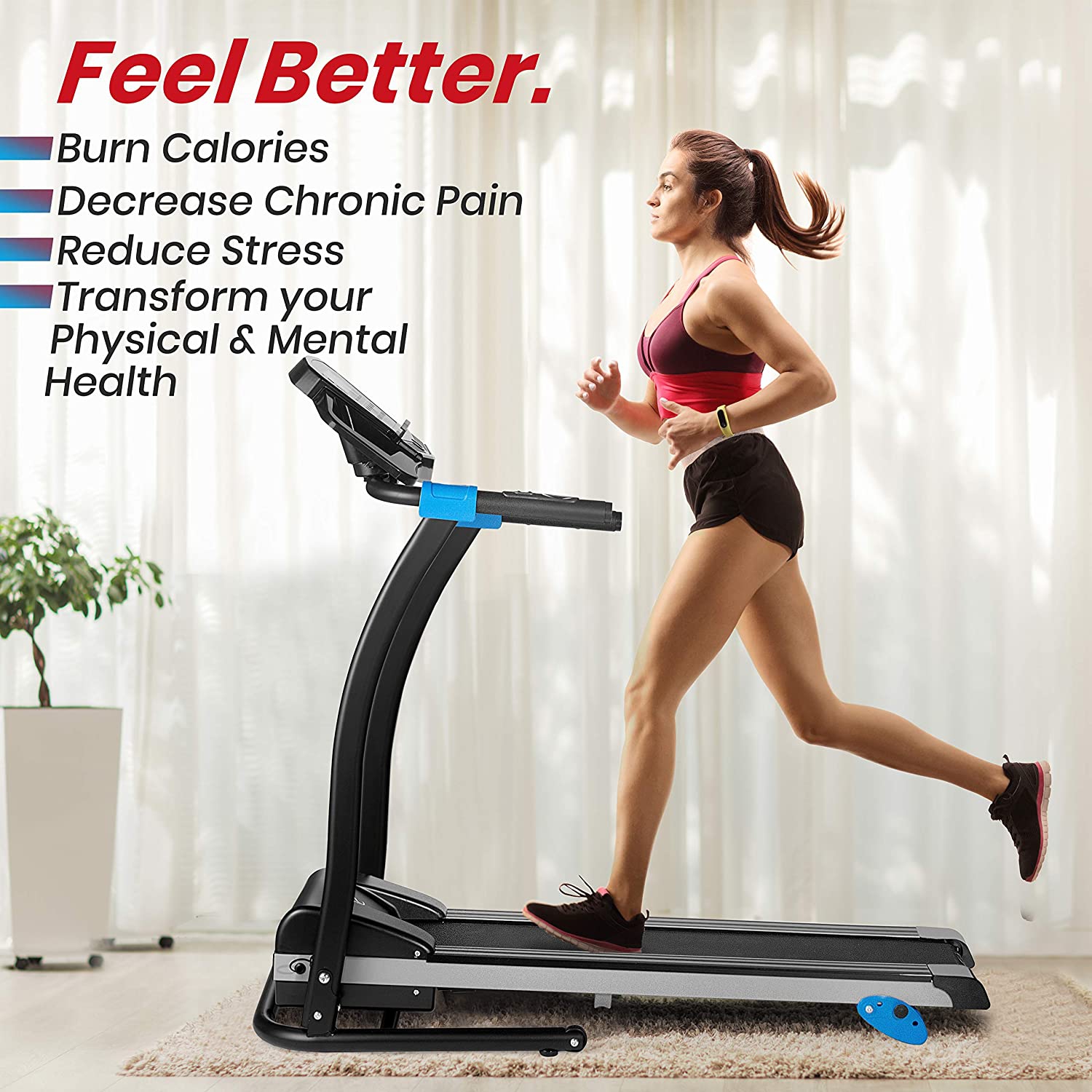 SereneLife Smart Digital Slim Folding Home Treadmill, Bluetooth, 2.5 HP, 265lb. Capacity,