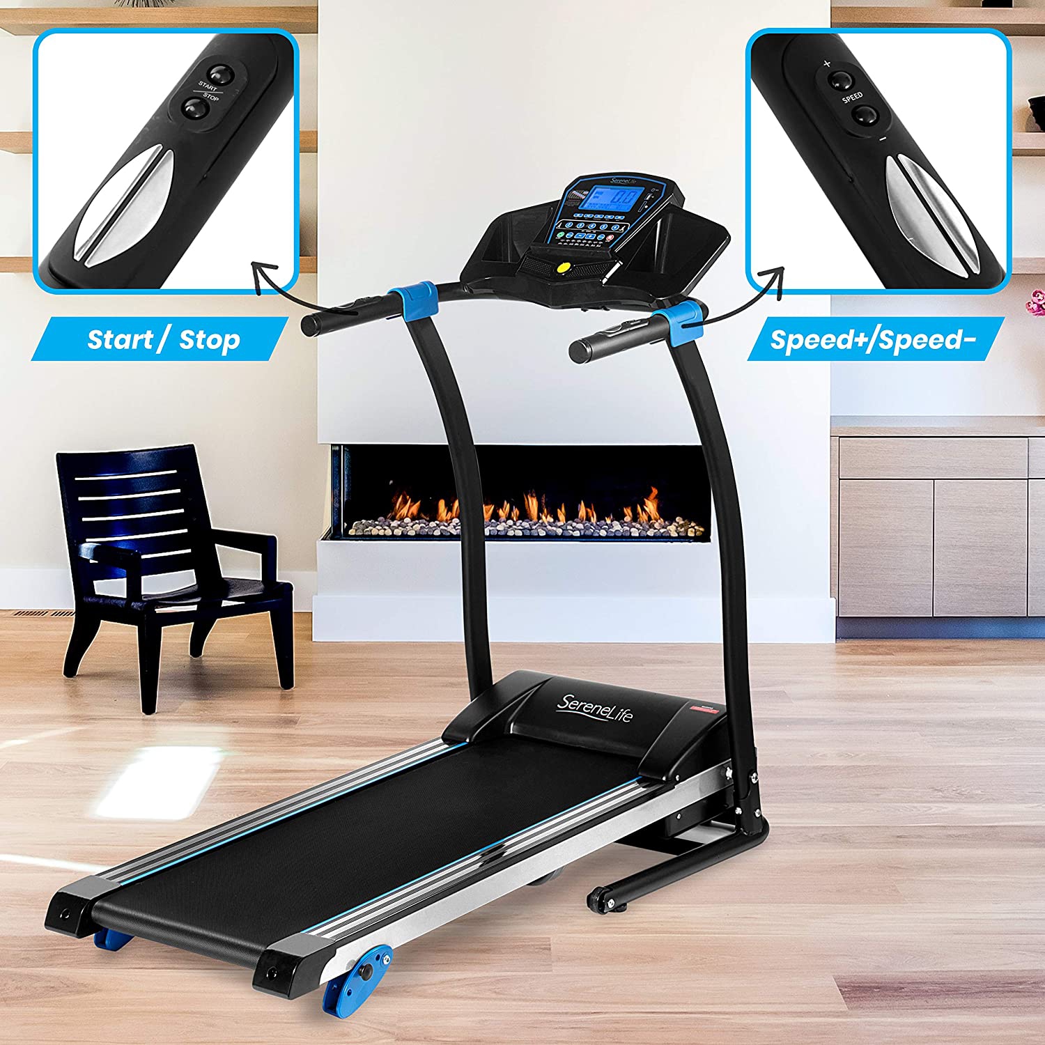 SereneLife Smart Digital Slim Folding Home Treadmill, Bluetooth, 2.5 HP, 265lb. Capacity,