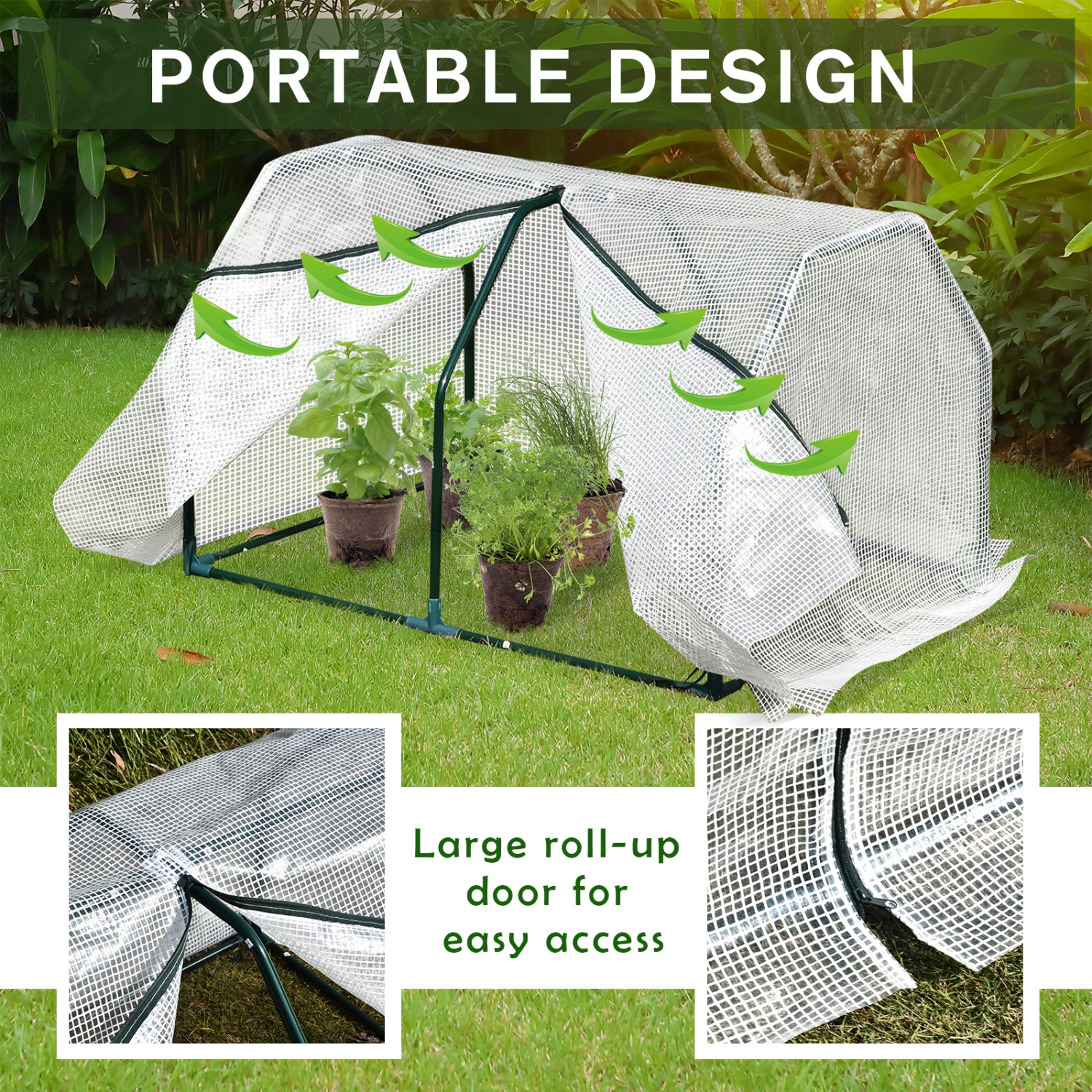 Outsunny 39" x 28" x 24" Portable Mini Greenhouse PE Grow House with Zipper Door Gardening Plant Cover Steel Frame