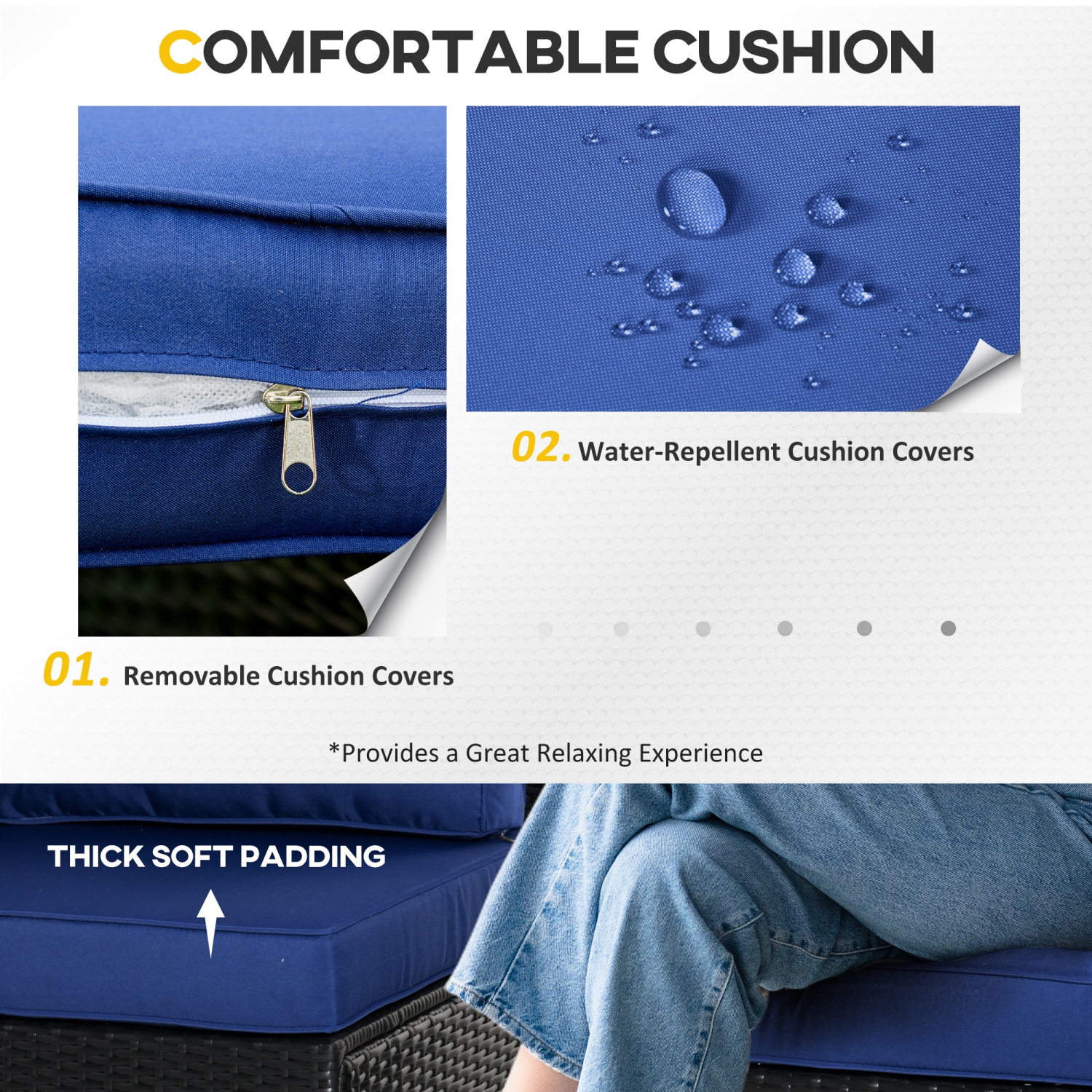 Outsunny 6 Pieces Outdoor PE Rattan Wicker Patio Furniture Sofa Set with Thick Cushions, Deluxe Garden Sectional Couch with Glass Top Table, Black