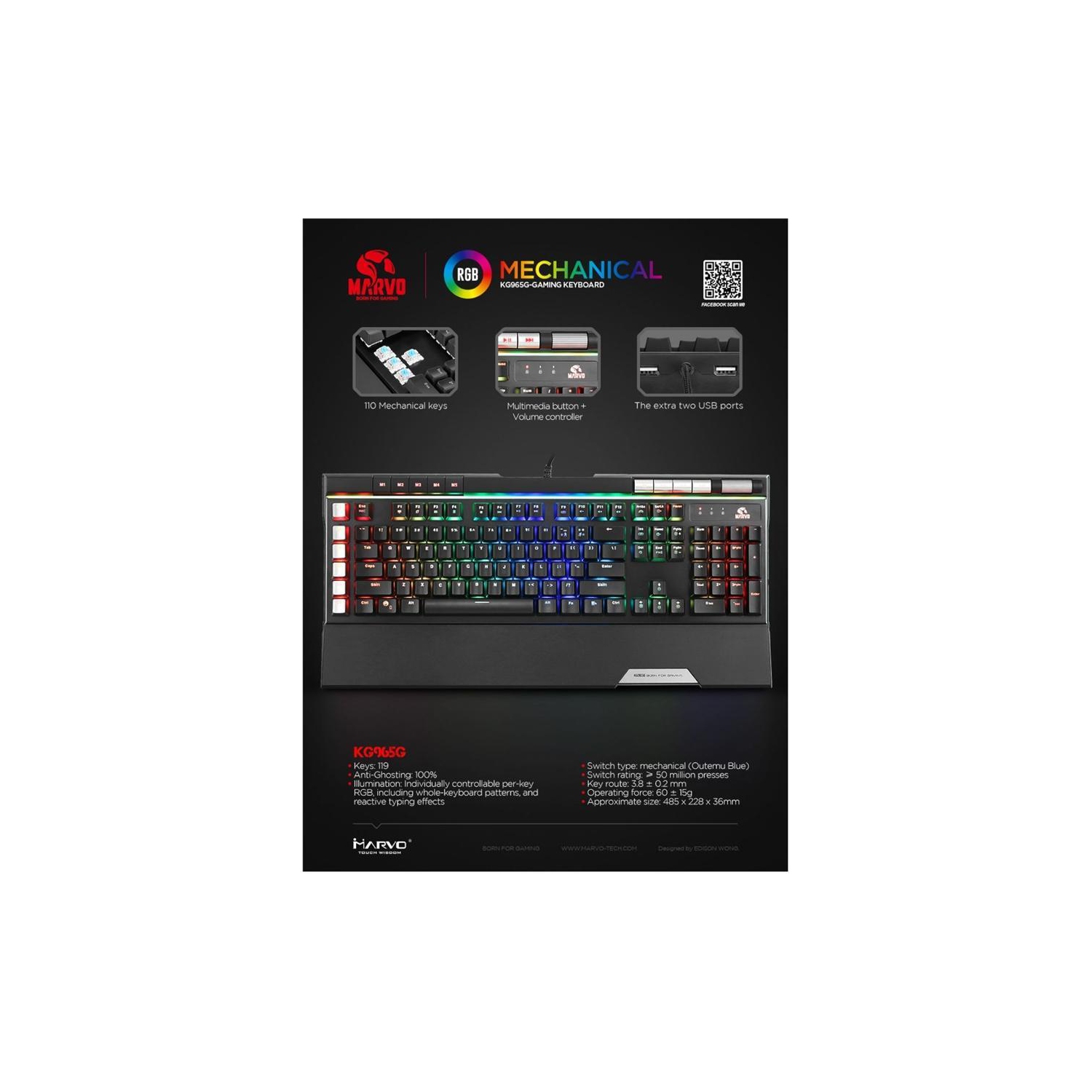Marvo Pro Wired Mechanical Gaming Keyboard with 119 Keys and RGB