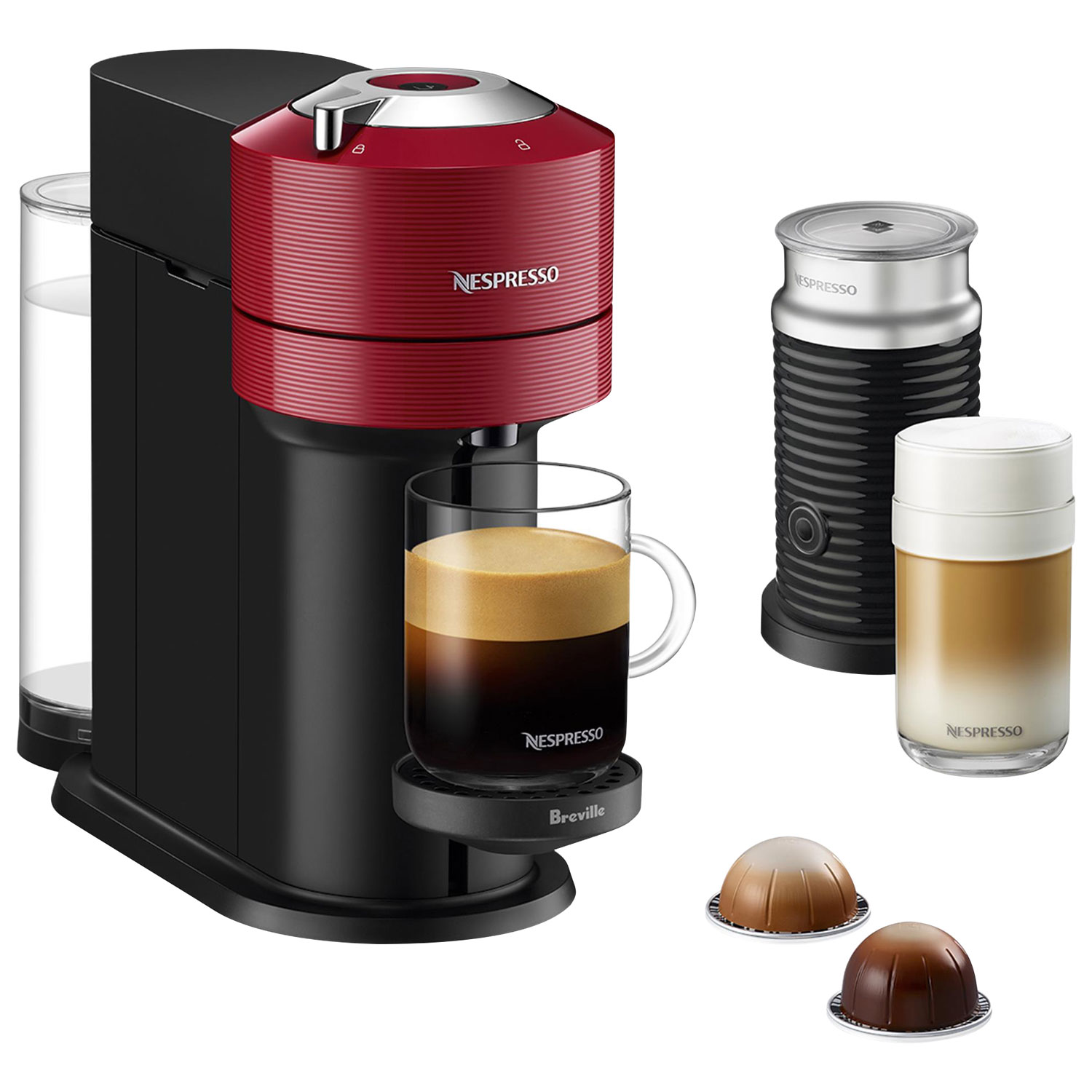 Nespresso Vertuo Next Coffee & Espresso Machine by Breville with Aeroccino Milk Frother - Cherry Red