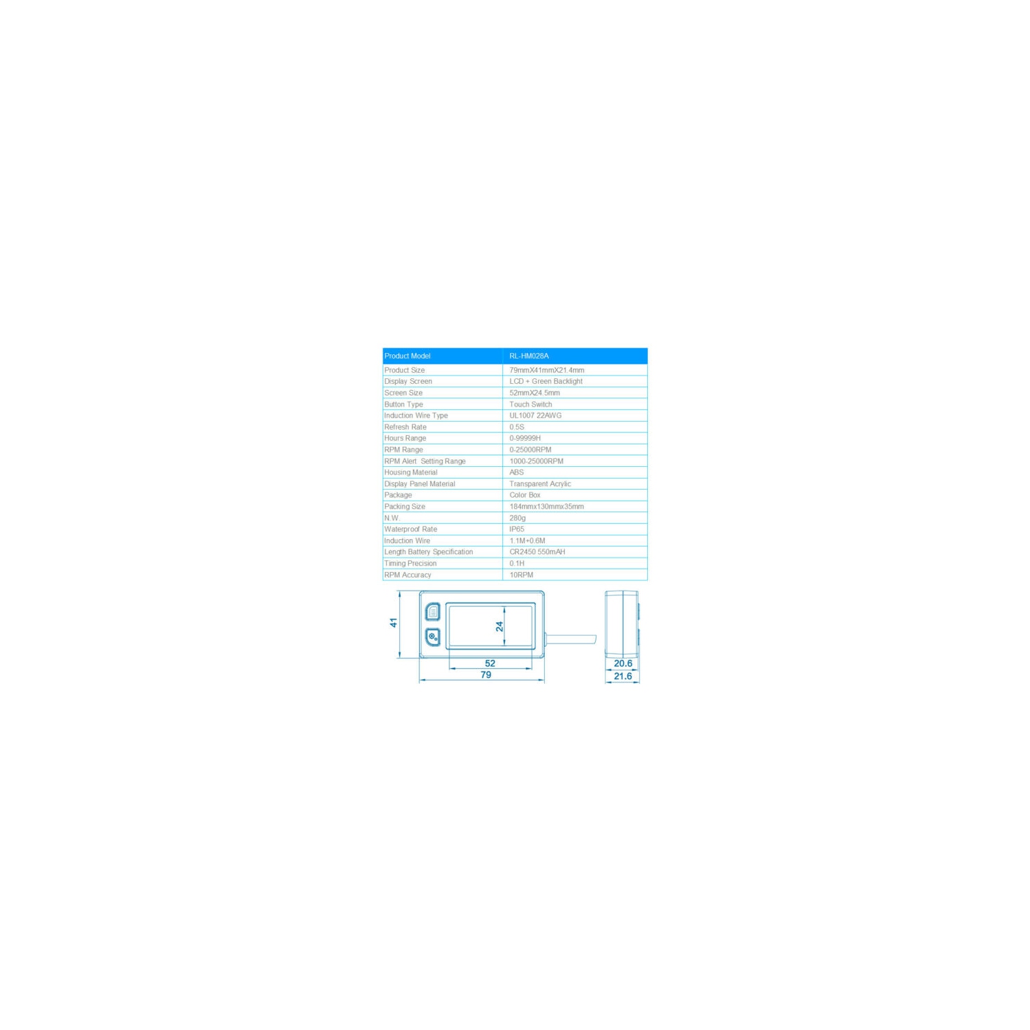 Backlight LCD Gasoline Inductive Multifunction Tachometer Thermometer HM-A028 for Paramotors, Microlights, Marine Engines