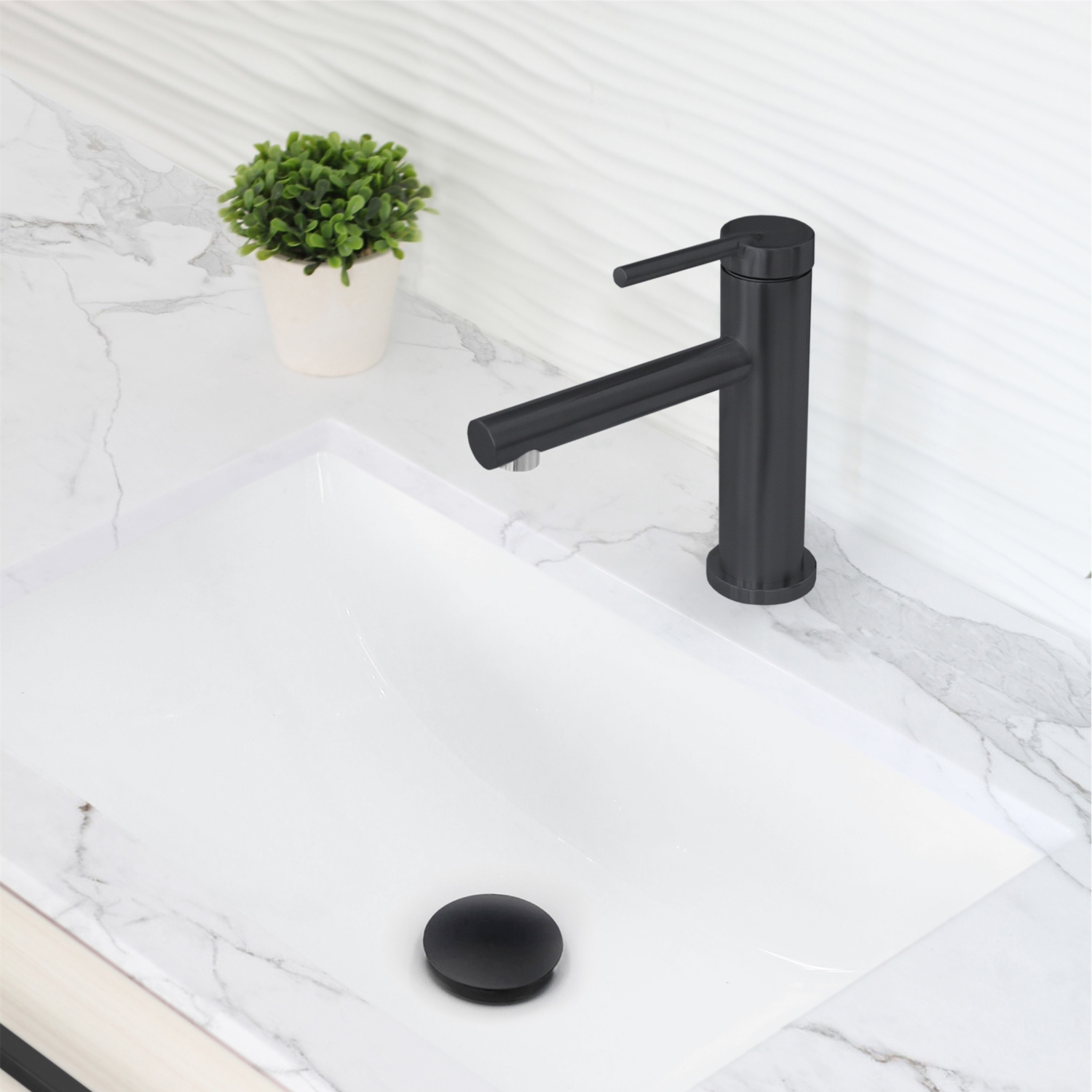 Robinet de lavabo moderne à une poignée pour salle de bain, acier inoxydable, fini noir mat B-108N