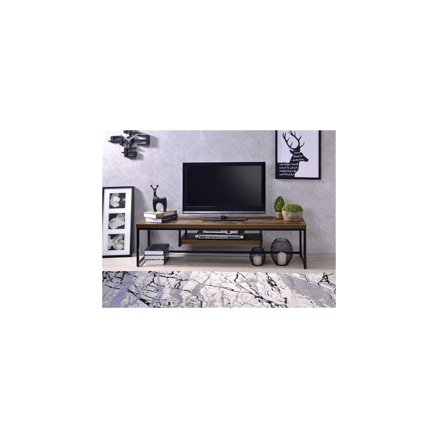 ACME Bob TV Stand in Weathered Oak and Black