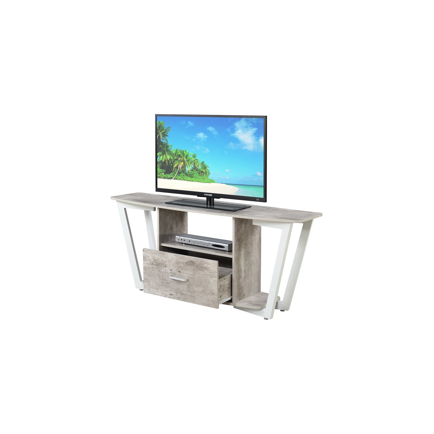 Convenience Concepts Graystone 60" TV Stand in Gray and White Wood Finish
