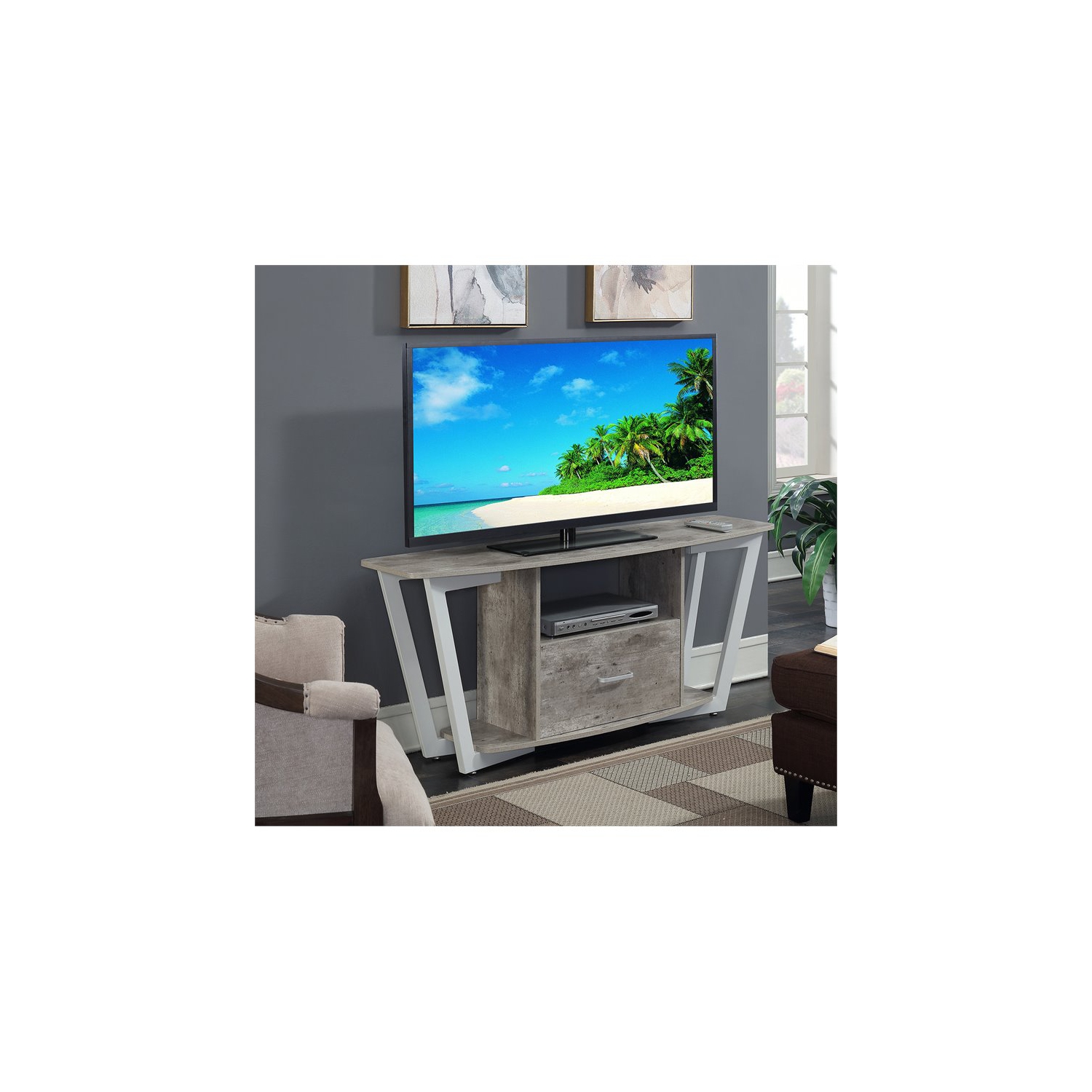 Convenience Concepts Graystone 60" TV Stand in Gray and White Wood Finish