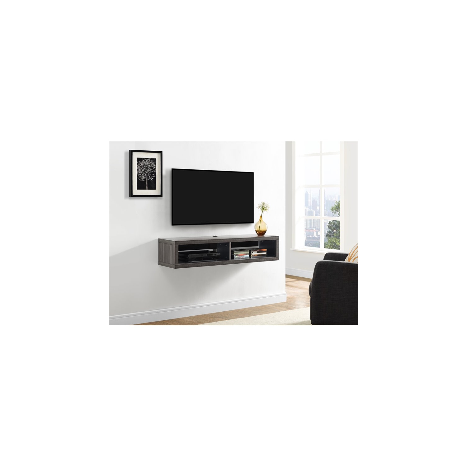 Beaumont Lane 48" Shallow Wall Mounted Media Console in Gray