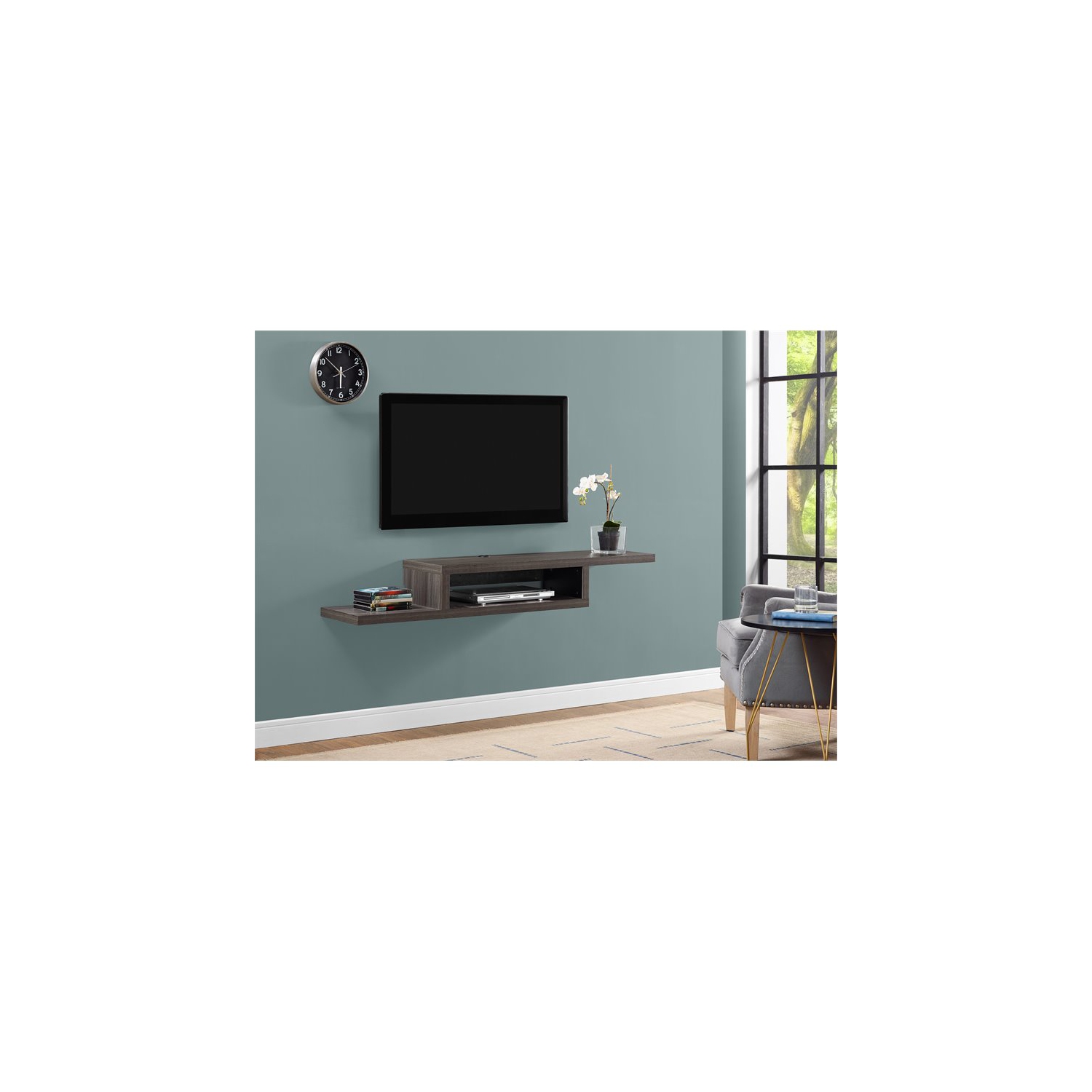Asymmetrical Wall Mounted Wood TV Console Entertainment Center 60-inch Gray