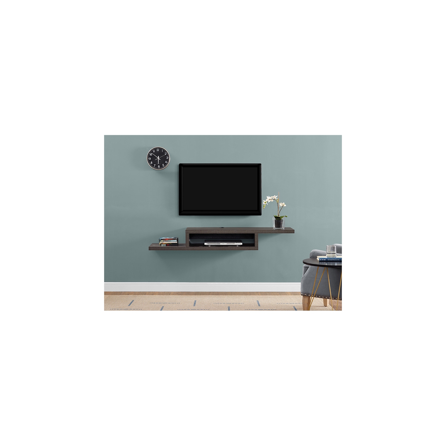 Asymmetrical Wall Mounted Wood TV Console Entertainment Center 60-inch Gray
