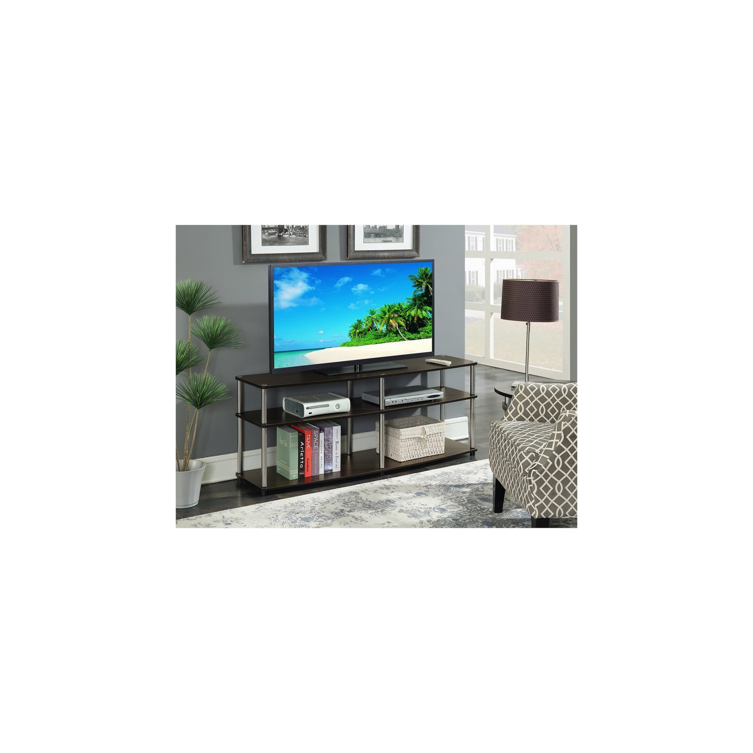 Convenience Concepts Designs2Go Three-Tier 60" TV Stand in Espresso Wood Finish