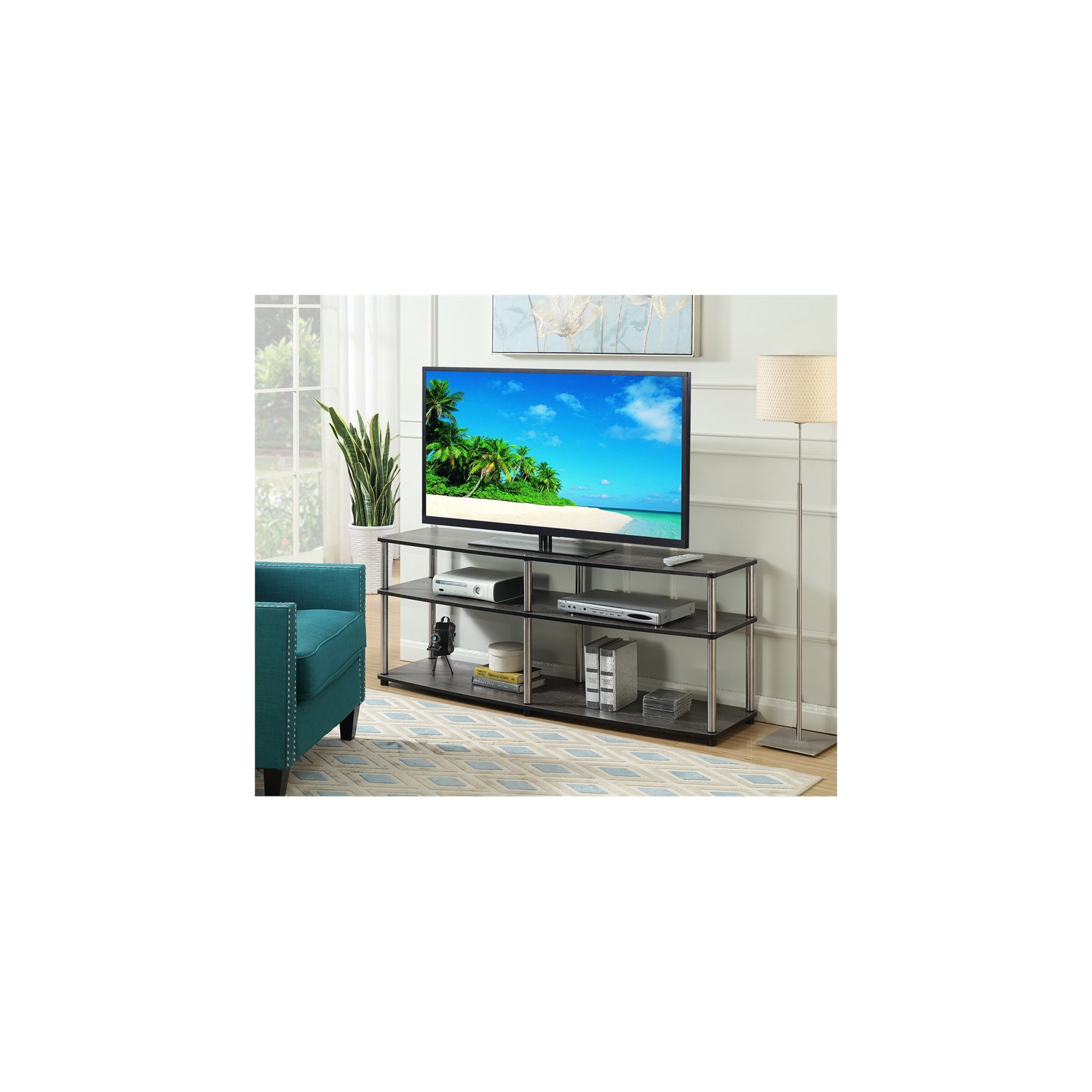 Pemberly Row 3 Tier 60" TV Stand in Weathered Gray