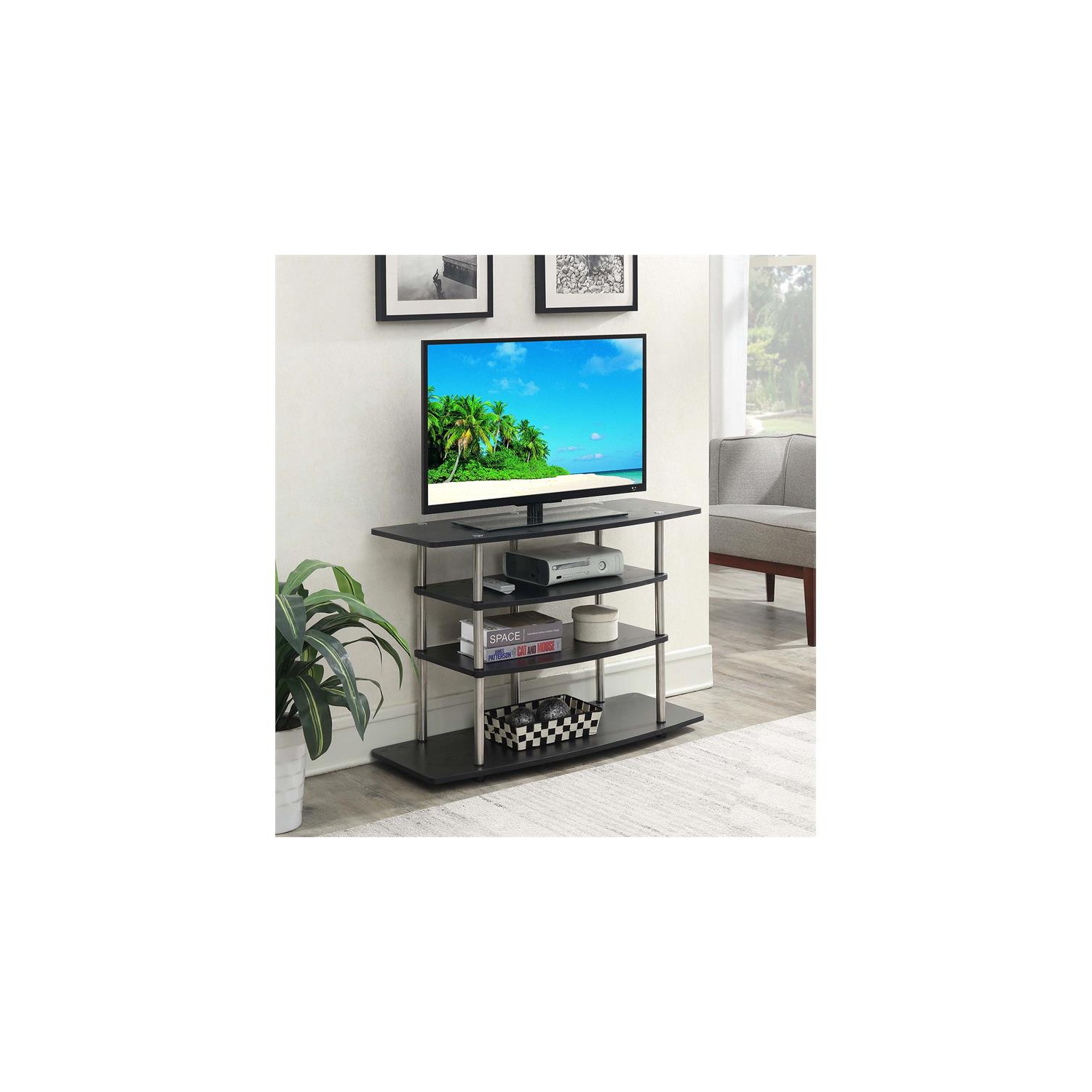 Pemberly Row No Tools Wide 32" TV Stand in Black