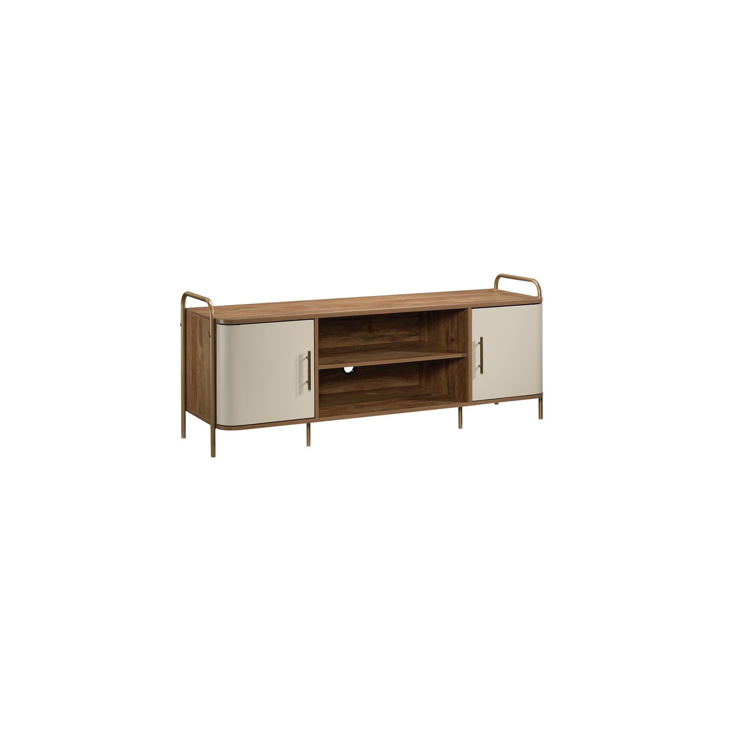 Sauder Coral Cape 60" Wood Entertainment Tv Stand in Sindoori Mango and Gold