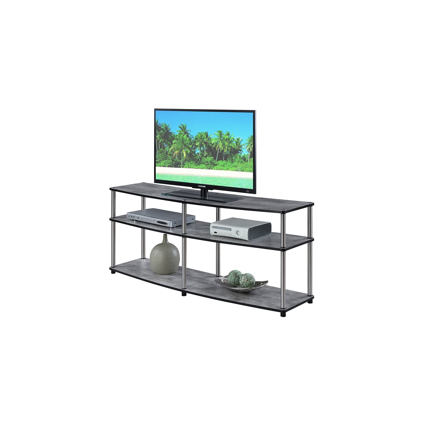 Convenience Concepts Designs2Go Three-Tier 60" TV Stand in Gray Faux Birch Wood