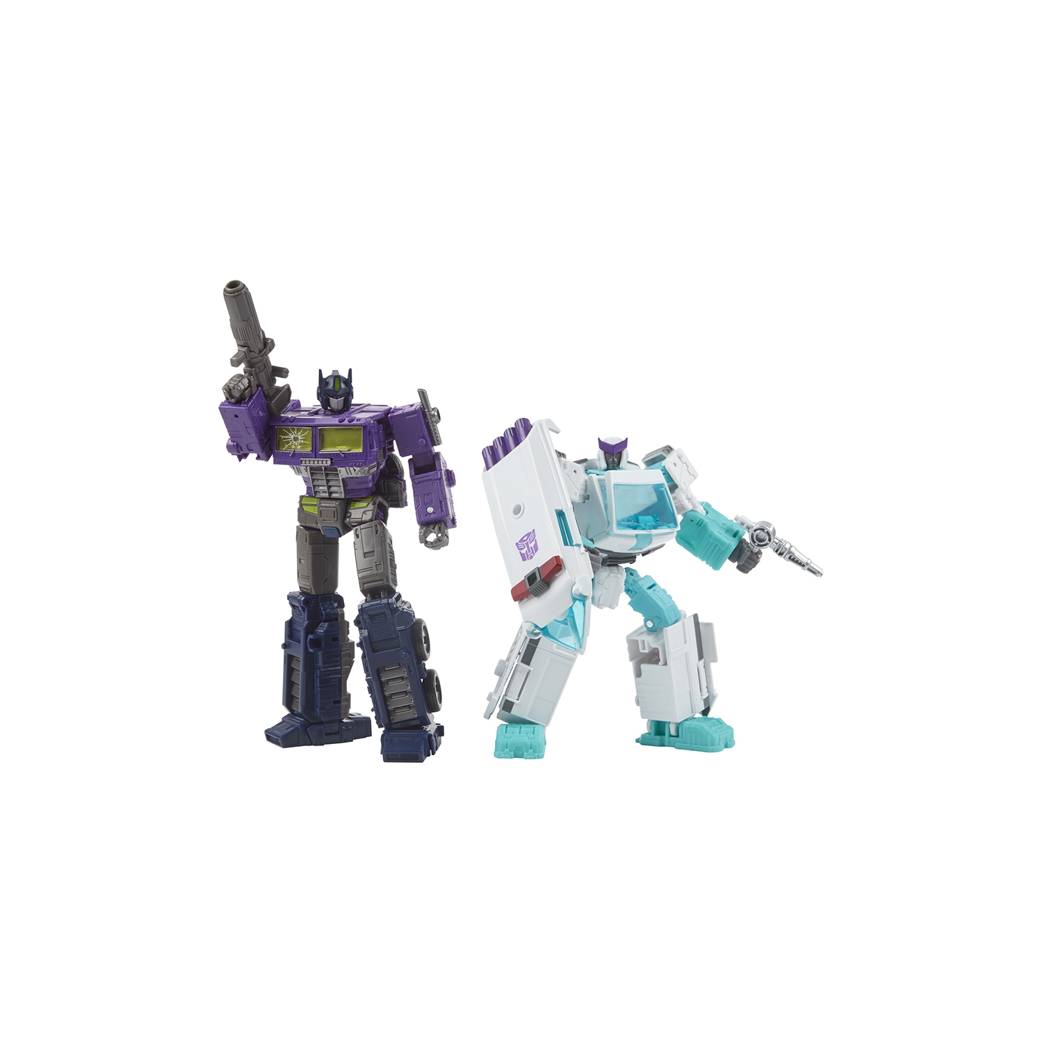 Transformers Generations sélectionne la figurine de luxe Voyager Class - Shattered Glass Ratchet & Optimus prime WFC-GS17 Reissue