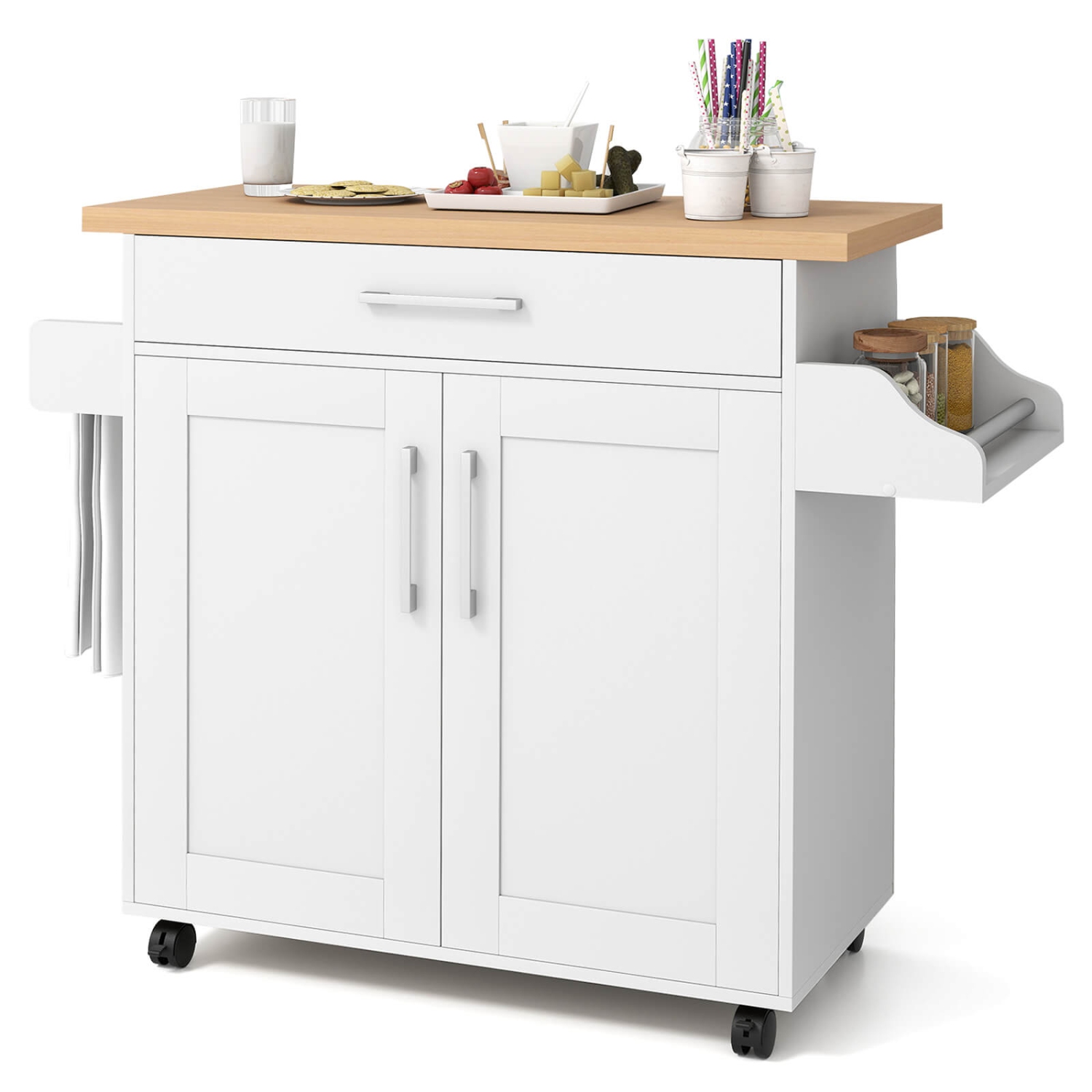 Costway Rolling Kitchen Island Cart Storage Cabinet w/ Towel & Spice Rack