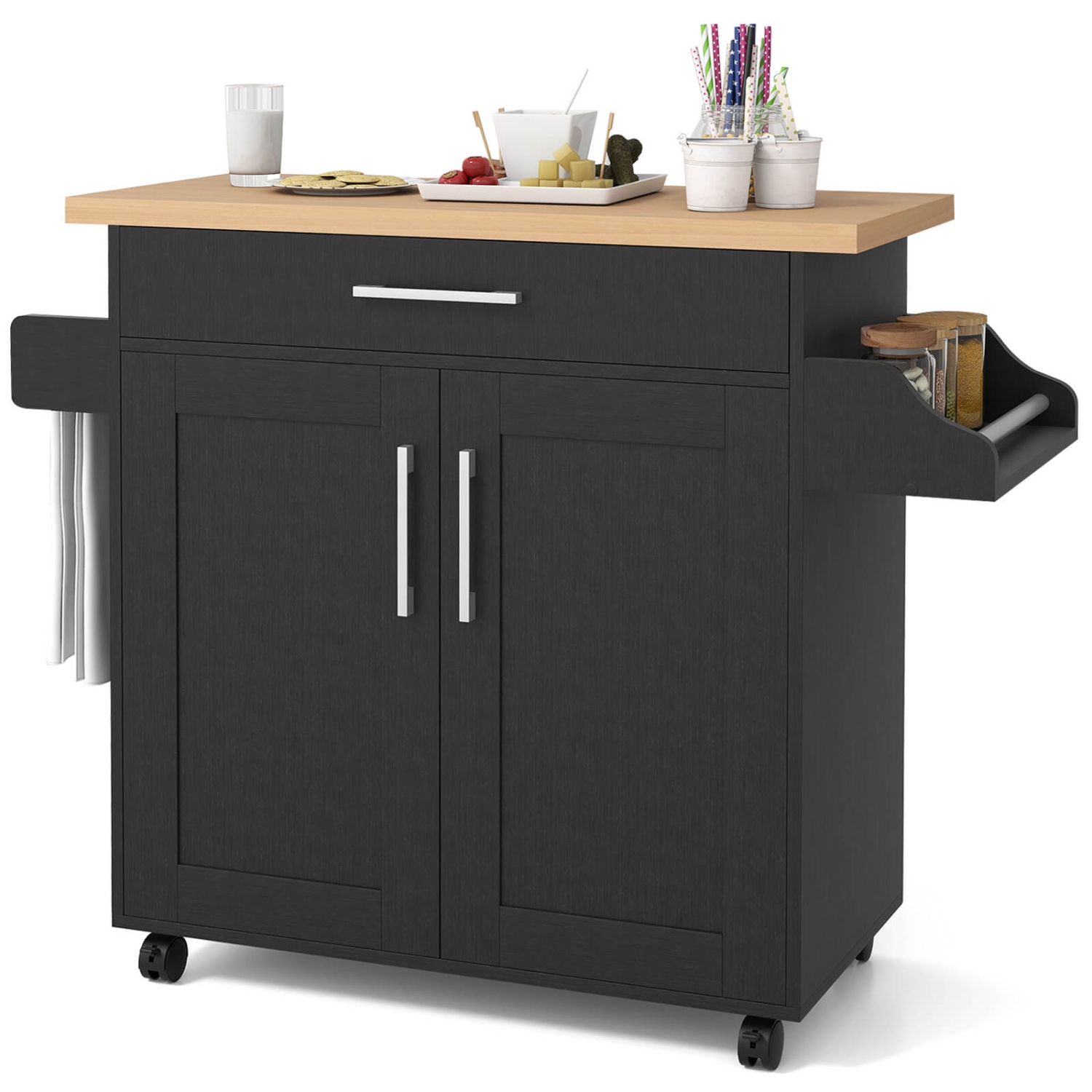 Costway Rolling Kitchen Island Cart Storage Cabinet w/ Towel & Spice Rack
