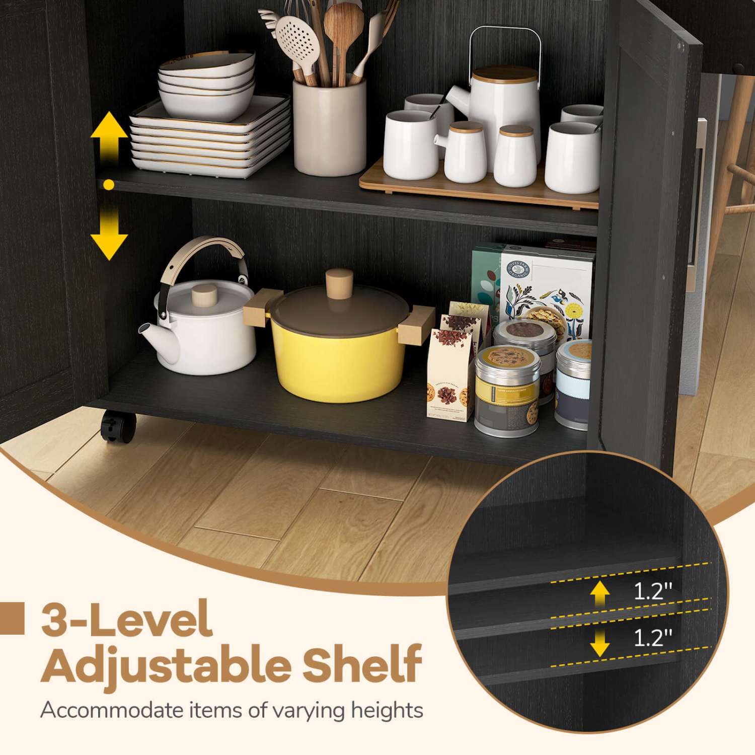 Costway Rolling Kitchen Island Cart Storage Cabinet w/ Towel & Spice Rack