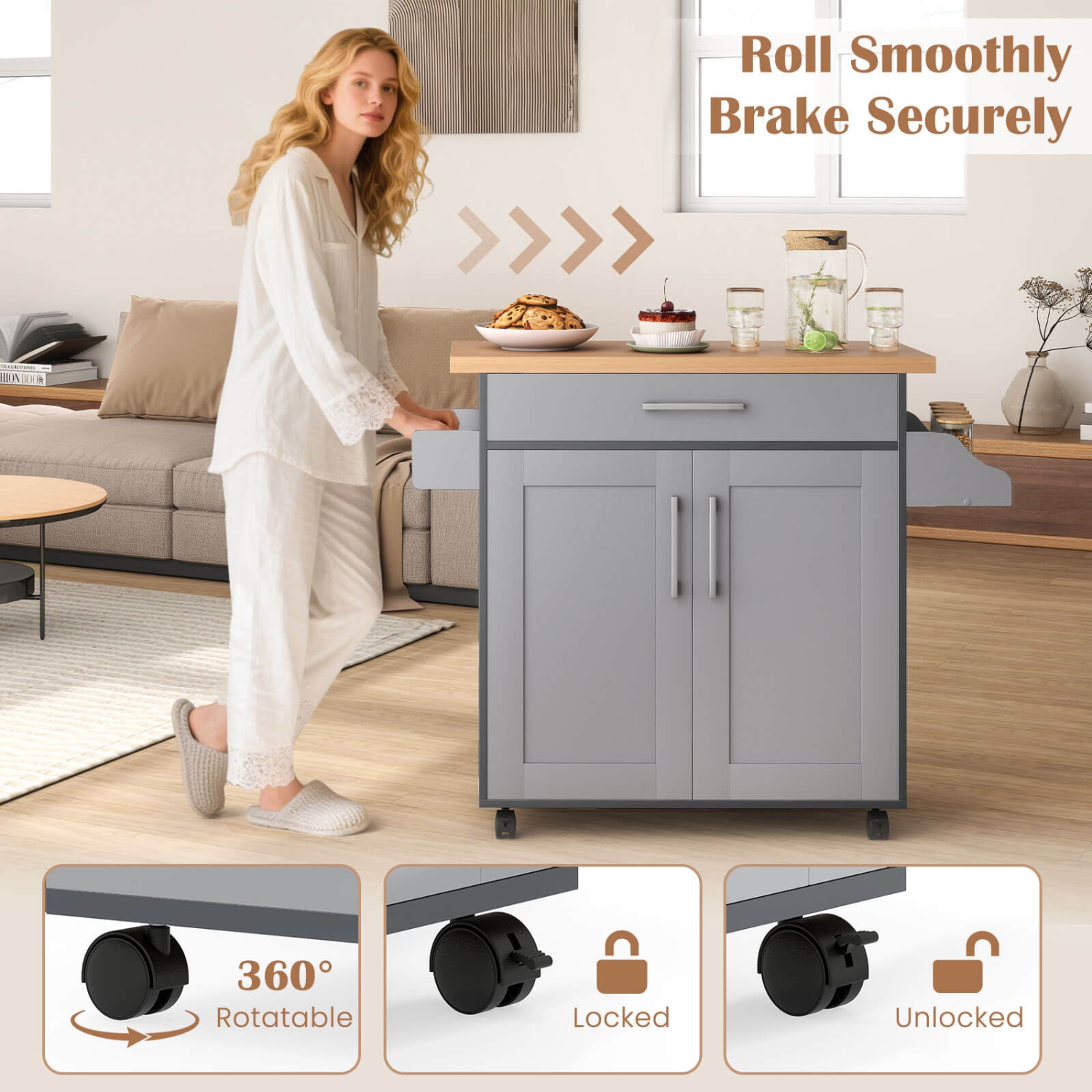 Costway Rolling Kitchen Island Cart Storage Cabinet w/ Towel & Spice Rack